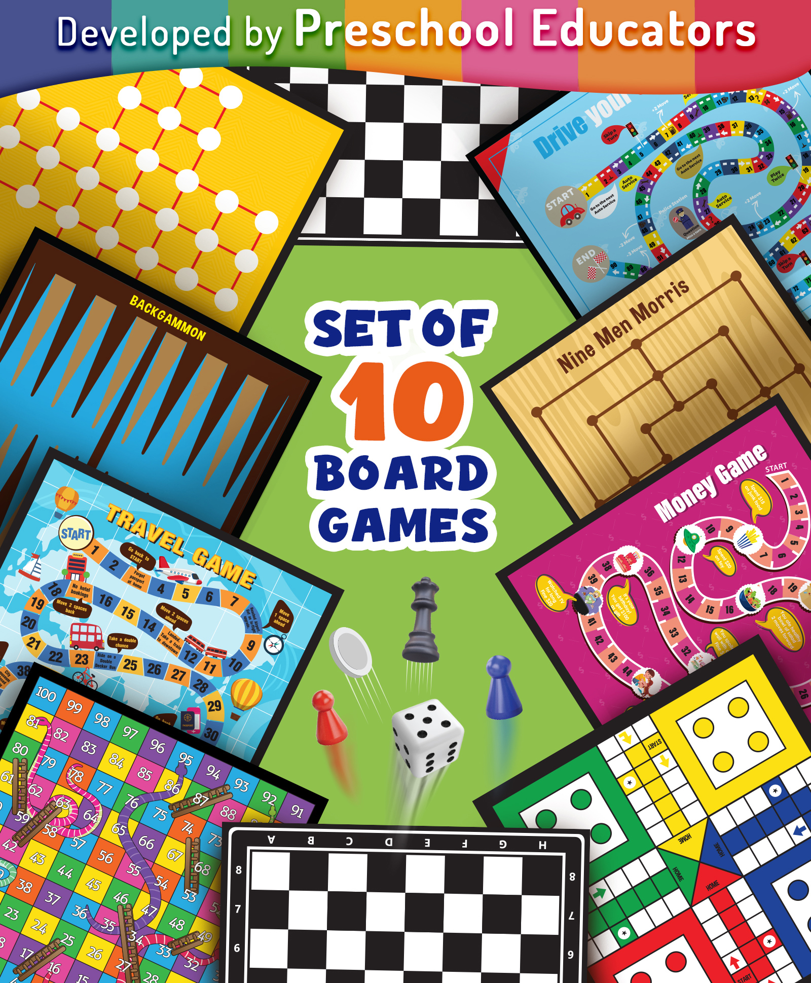 Intelliskills Ultimate Set of 10 Board Games|Ludo,Chess,Snakes & Ladders,Checkers,Travel Games & More |5 Double-Sided Boards, 64 Pawns, 30 Counters, Dice & Manual |Educator Recommended |BIS Certified-picture-13