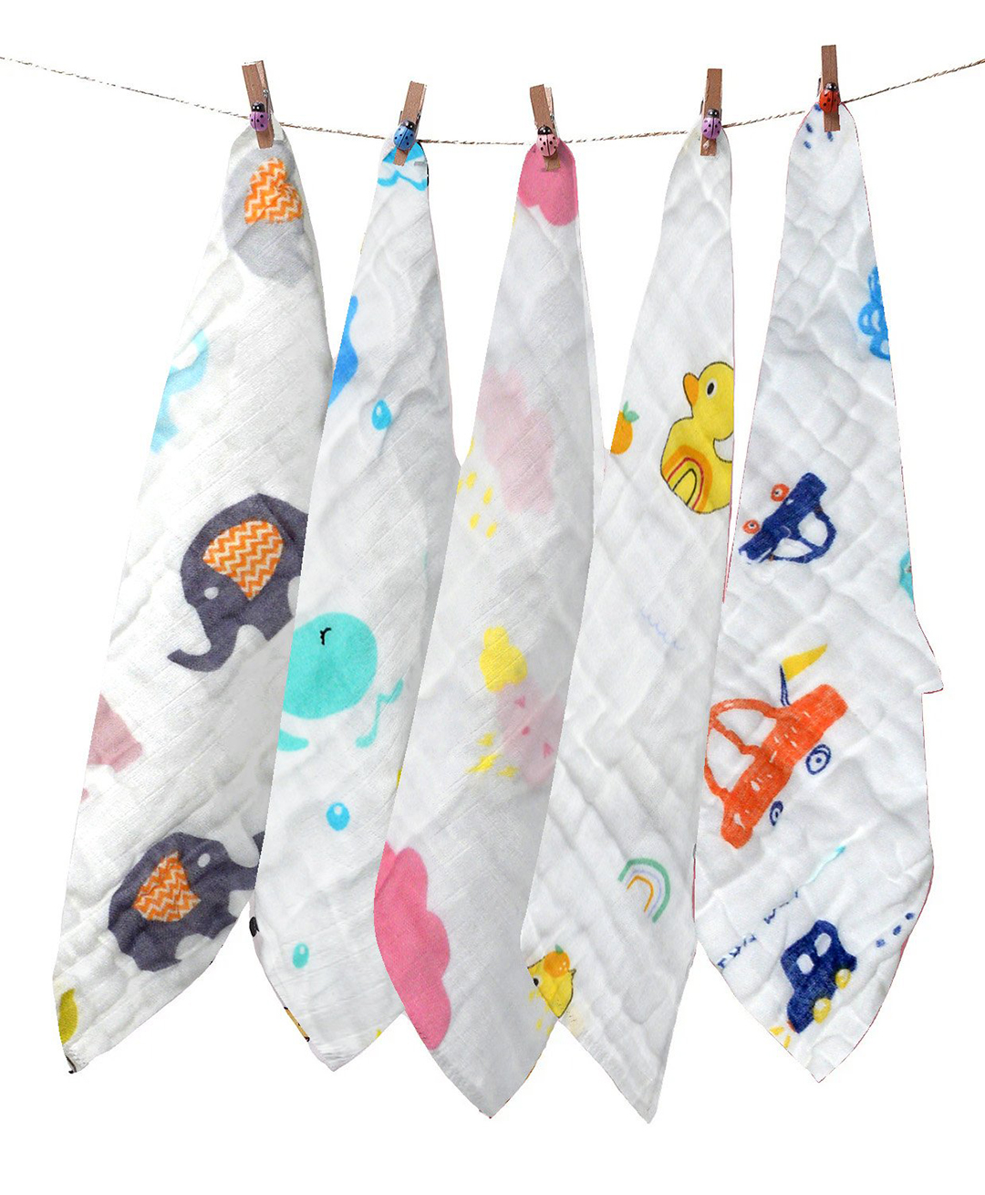 Honor Your Home Muslin Wash Cloth Towels Cum Wipes Multi Print Pack of 10 - White-image-20