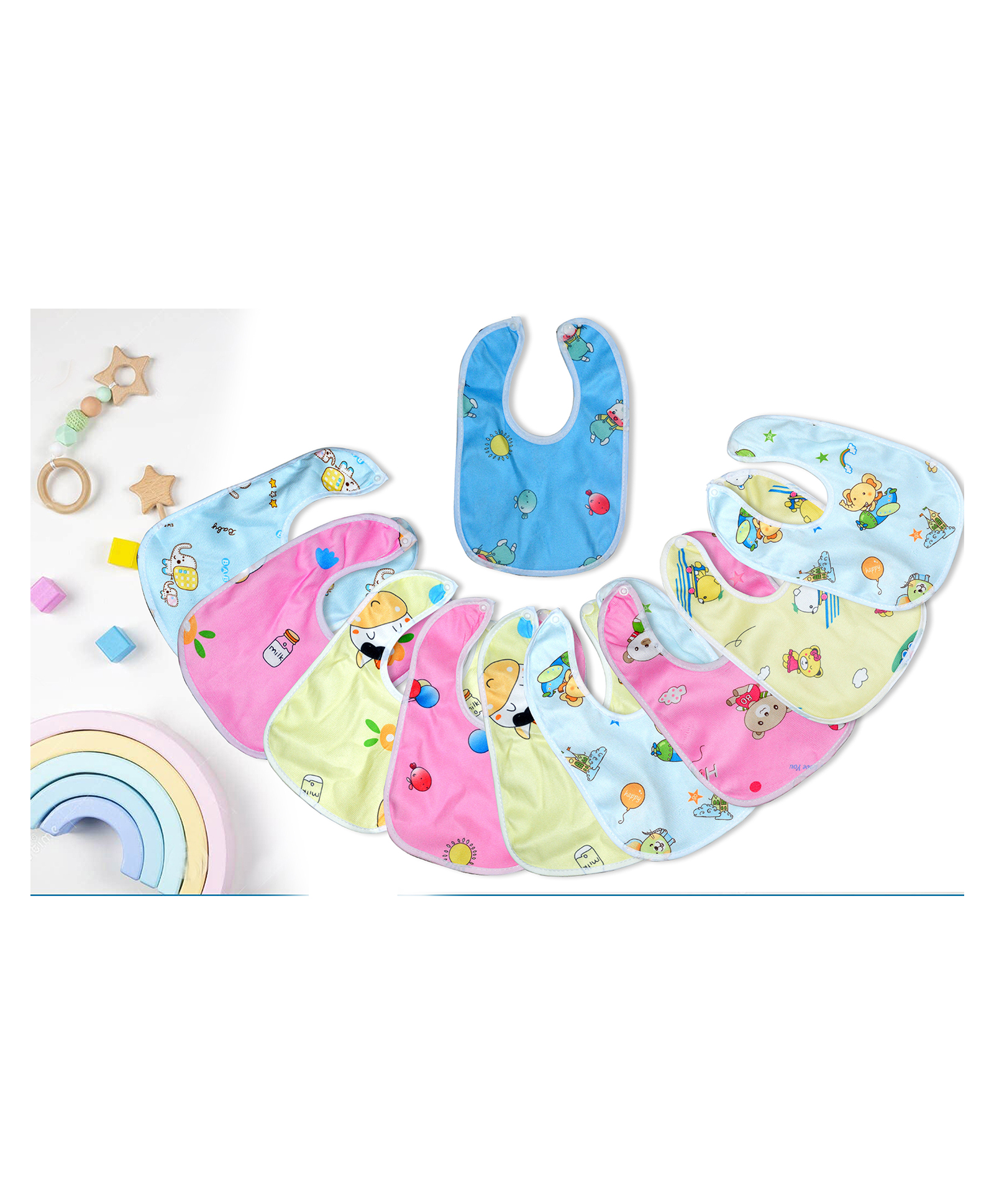 Honor Your Home Waterproof Feeding Bibs with Snap Button Closure Animal Print Pack of 5 - Multicolour-image-21