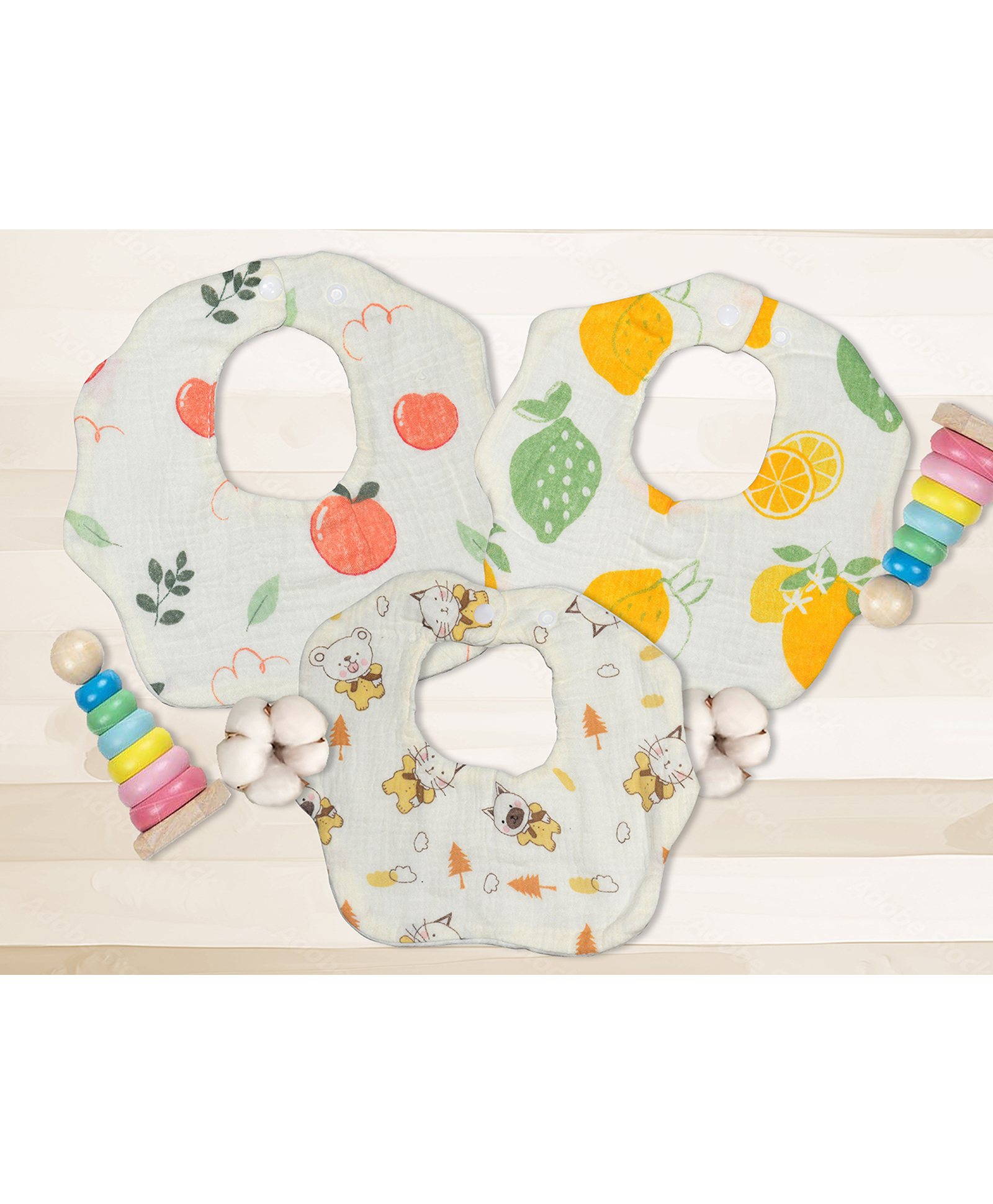 Honor Your Home 6 Layer Cotton Muslin Bibs Pack of 3 - Beige