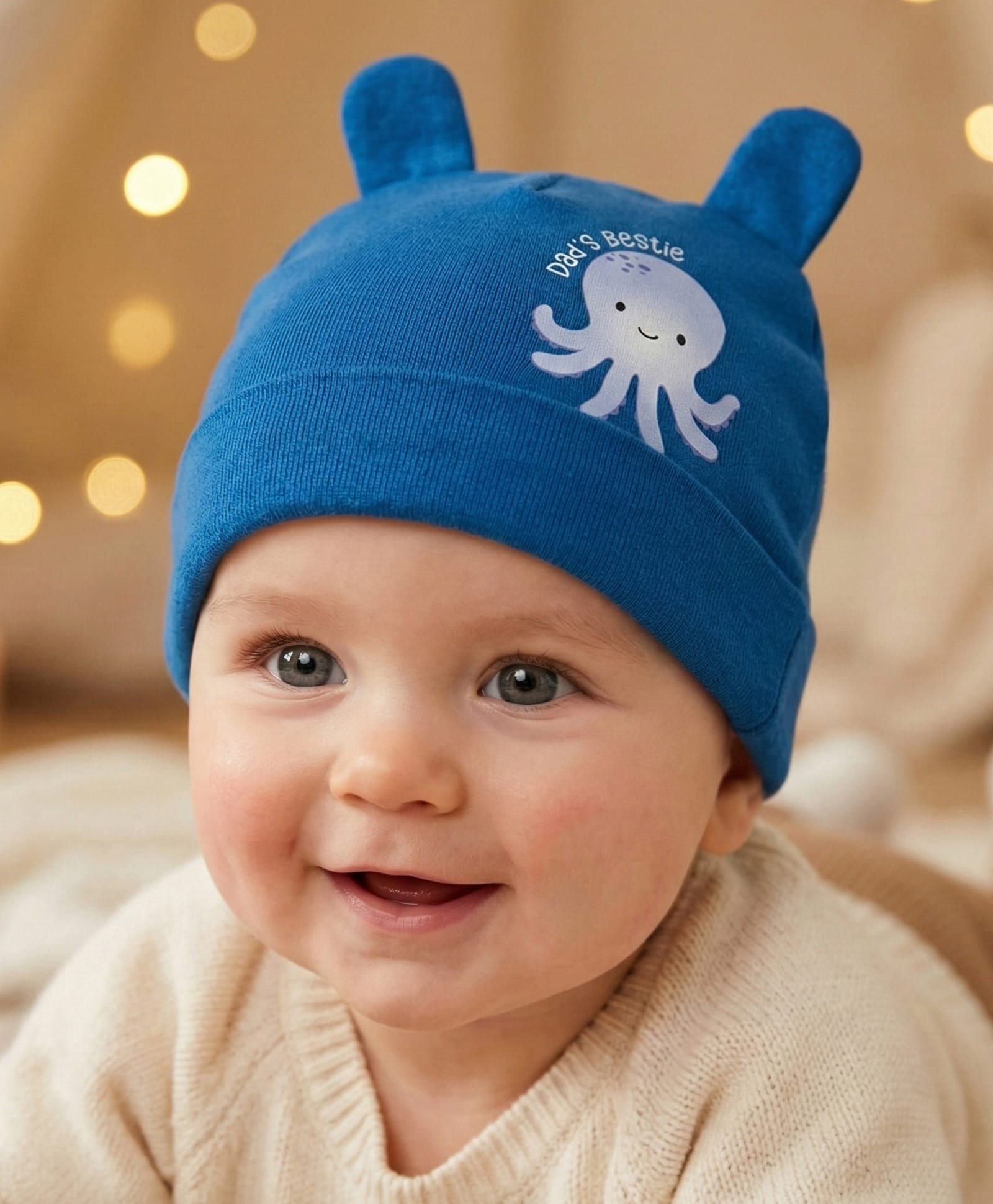 Babyoye 100% Cotton Knit Baby Cap With Octopus Print Blue - Diameter 14.5 cm-image-49