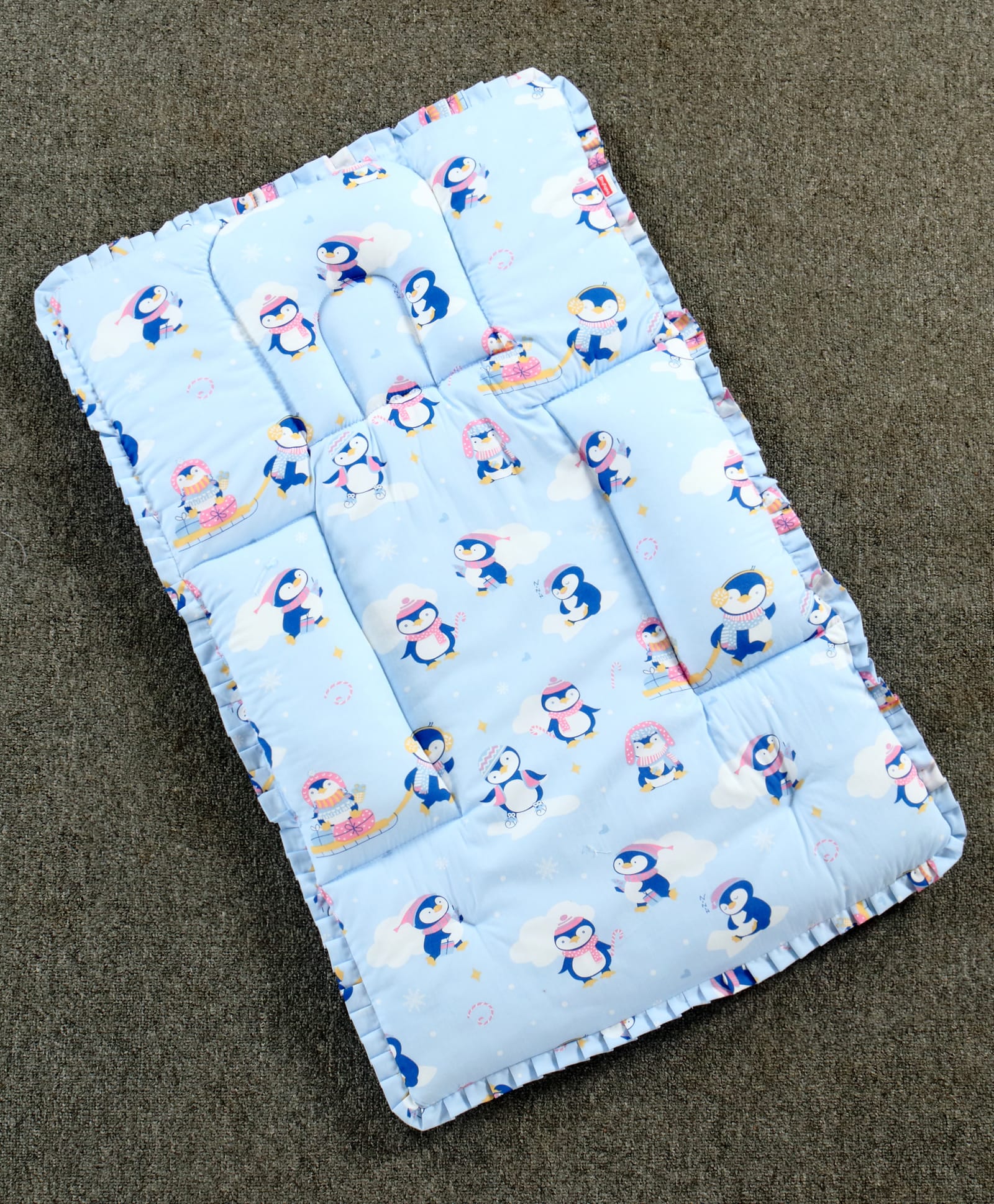 Babyhug 100% Cotton Fix Pillow Mat With Penguin Print - Blue| Soft & Comfortable| Light Weight & Travel Friendly| Foldable| New Born Gifting Option| Boys & Girls| Use on Floor Cribs Cots or Cradle-image-38