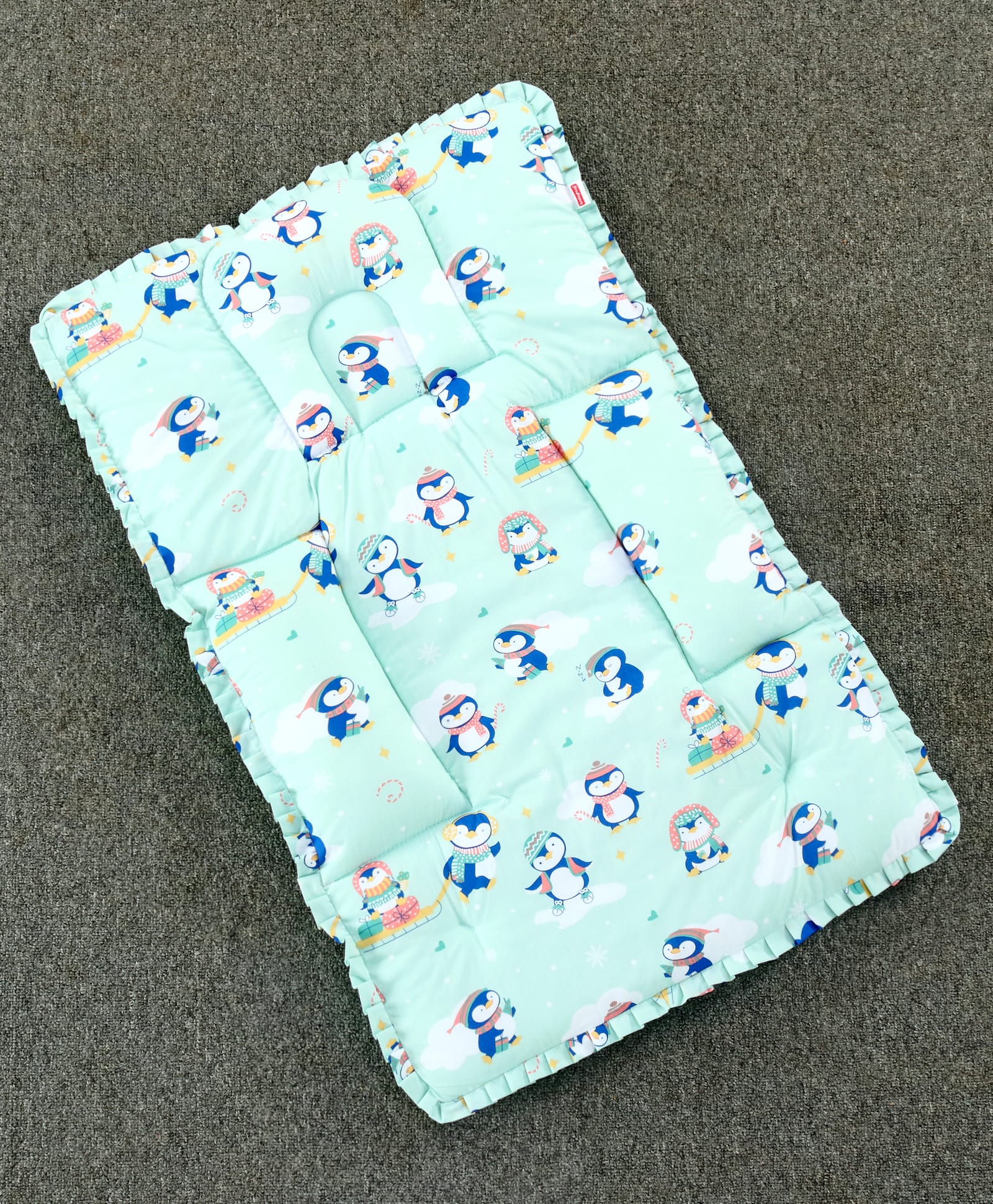 Babyhug 100% Cotton Fix Pillow Mat With Penguin Print - Green| Soft & Comfortable| Light Weight & Travel Friendly| Foldable| New Born Gifting Option| Boys & Girls| Use on Floor Cribs Cots or Cradle-picture-18