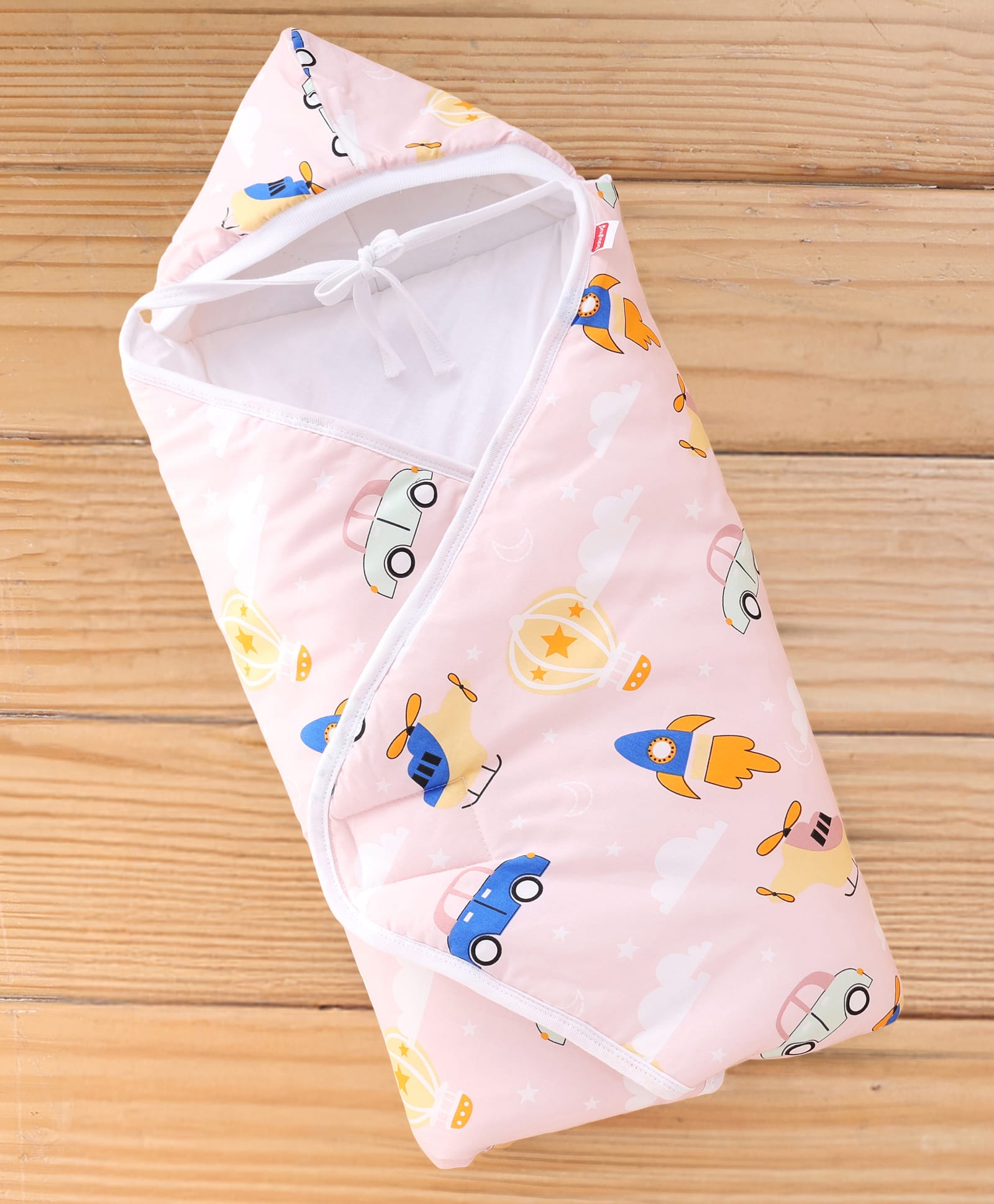Babyhug 100% Cotton Hooded Quilted Wrapper Transport Print - Peach| Travel Friendly| Washable and Easy to Maintain| Breathable Fabric| Velcro Closure| Warm and Cozy| New Born Gifting Option-image-48