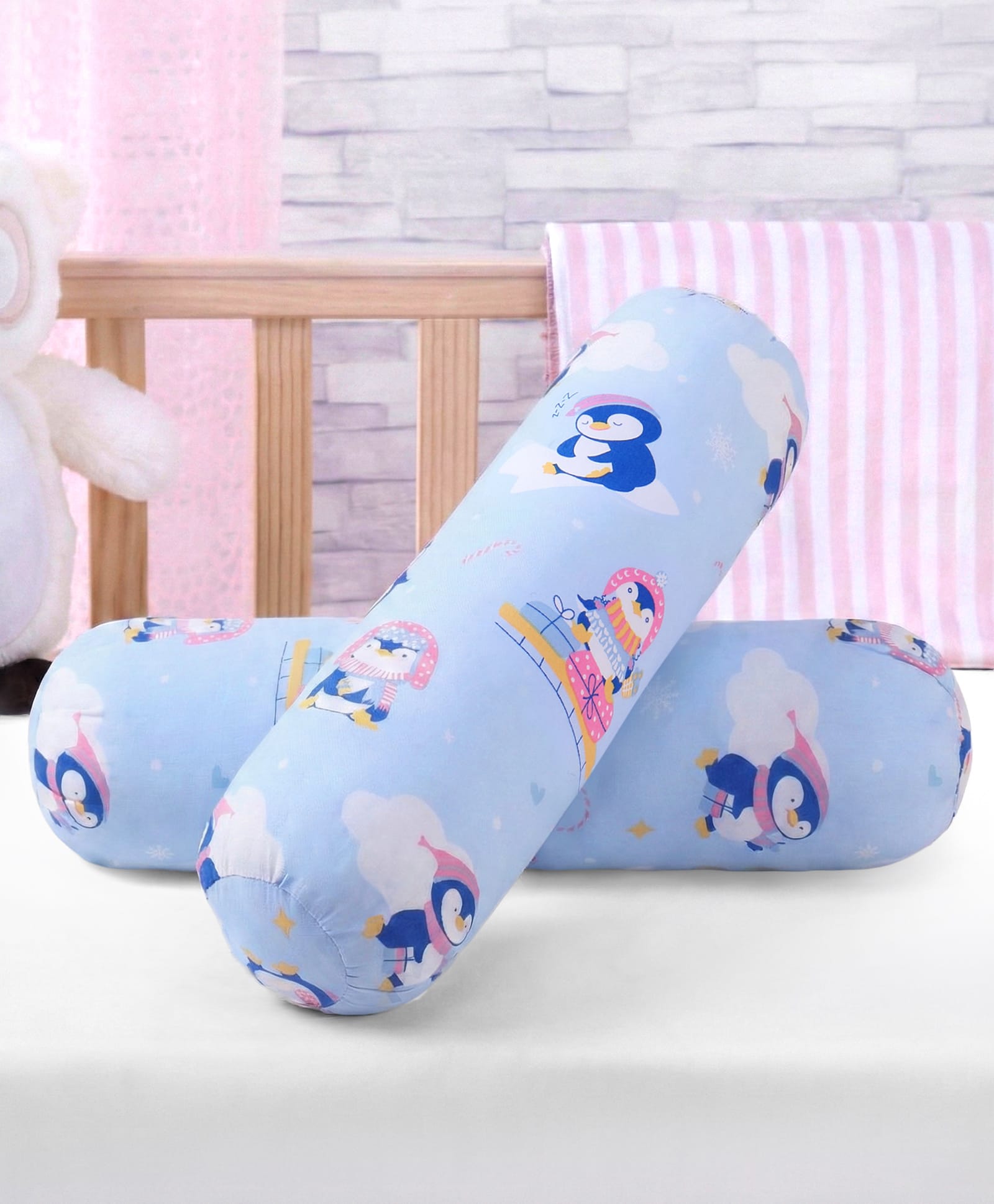 Babyhug Bolsters Penguin Print Set of 2 - Blue| 100% Cotton Outer Cover| Soft Poly Filling| Safe Sleep| Girls and Boys| Protection from Crib Railing| New Born Gifting Option-image-28