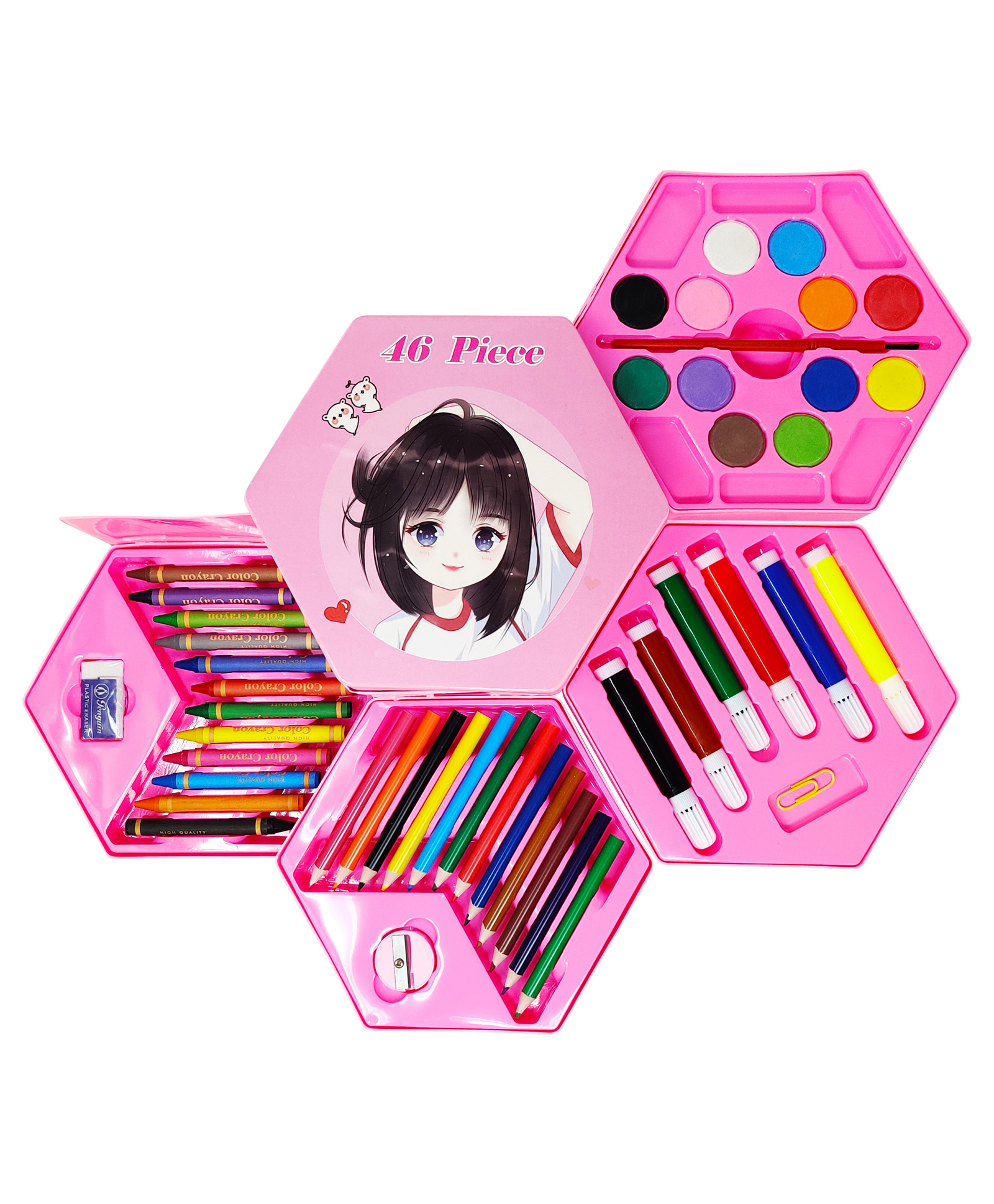 Parteet 46-Piece Kids Art and Craft Set For Kids with Crayons, Color Pencils, Sketch Pens, Watercolors, Sharpener, Eraser & Paper Clip and Birthday Party Return Gift For Kids (Multicolor)-image-14