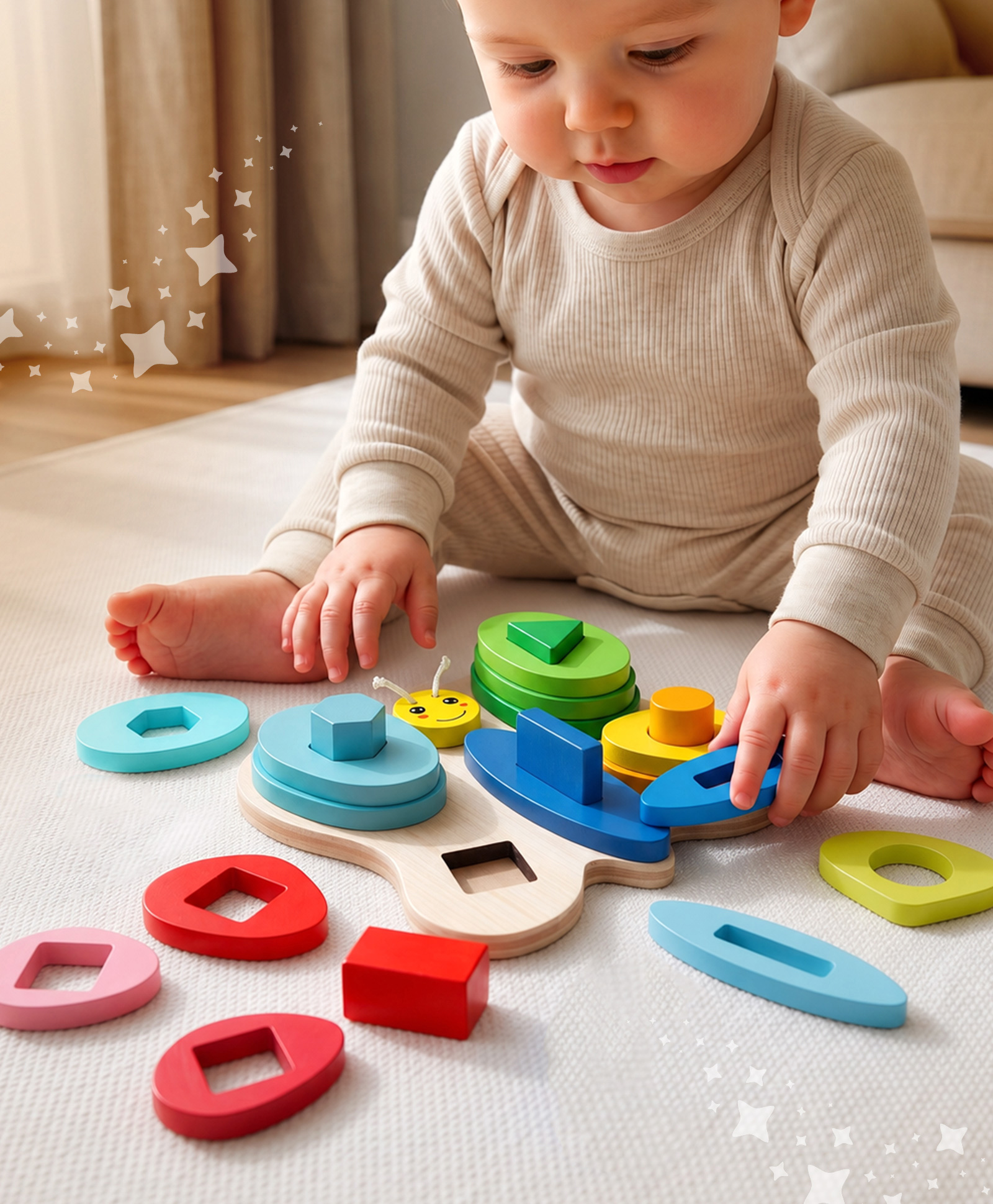 bonfino Wooden Butterfly Shape Sorter Toy| Safe, Durable| Toddler & Kids Educational Toy| Colorful Shape Sorting & Stacking Blocks| Early Learning and Development| BIS Certified|Montessori Learning-picture-14