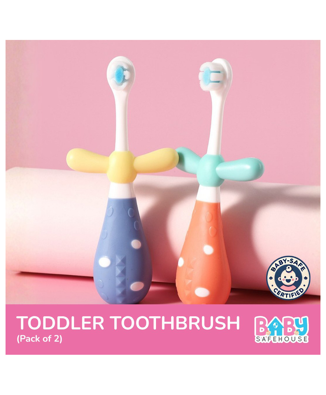 BabySafeHouse Toddler Toothbrush with Extra Soft PBT Bristles for 2-6 years, Easy Grip, Effective Cleaning for Toddlers (Pack of 2)-picture-15