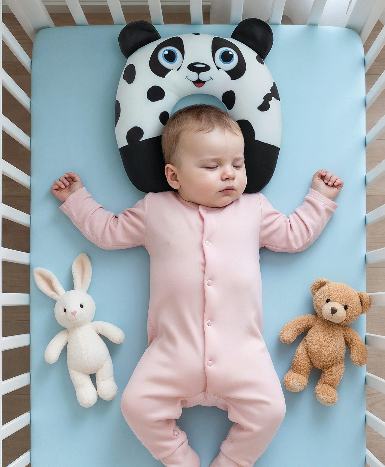 Babyhug Velour Neck Support Pillow Panda Face Print - Black & White| Soft & Breathable Fabric| Posture Support| Travel Essential-picture-28