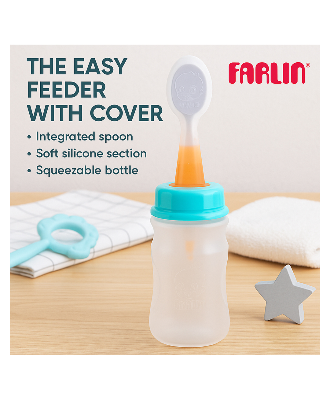 Farlin BF-193A-A BPA-Free Silicone Easy Feeder with Cover Soft Spoon Mess-Free Baby Food Feeder for Semi-Liquid Travel-Friendly Gentle on Gums Anti-Colic Design Non-Toxic - 180 ml-picture-25