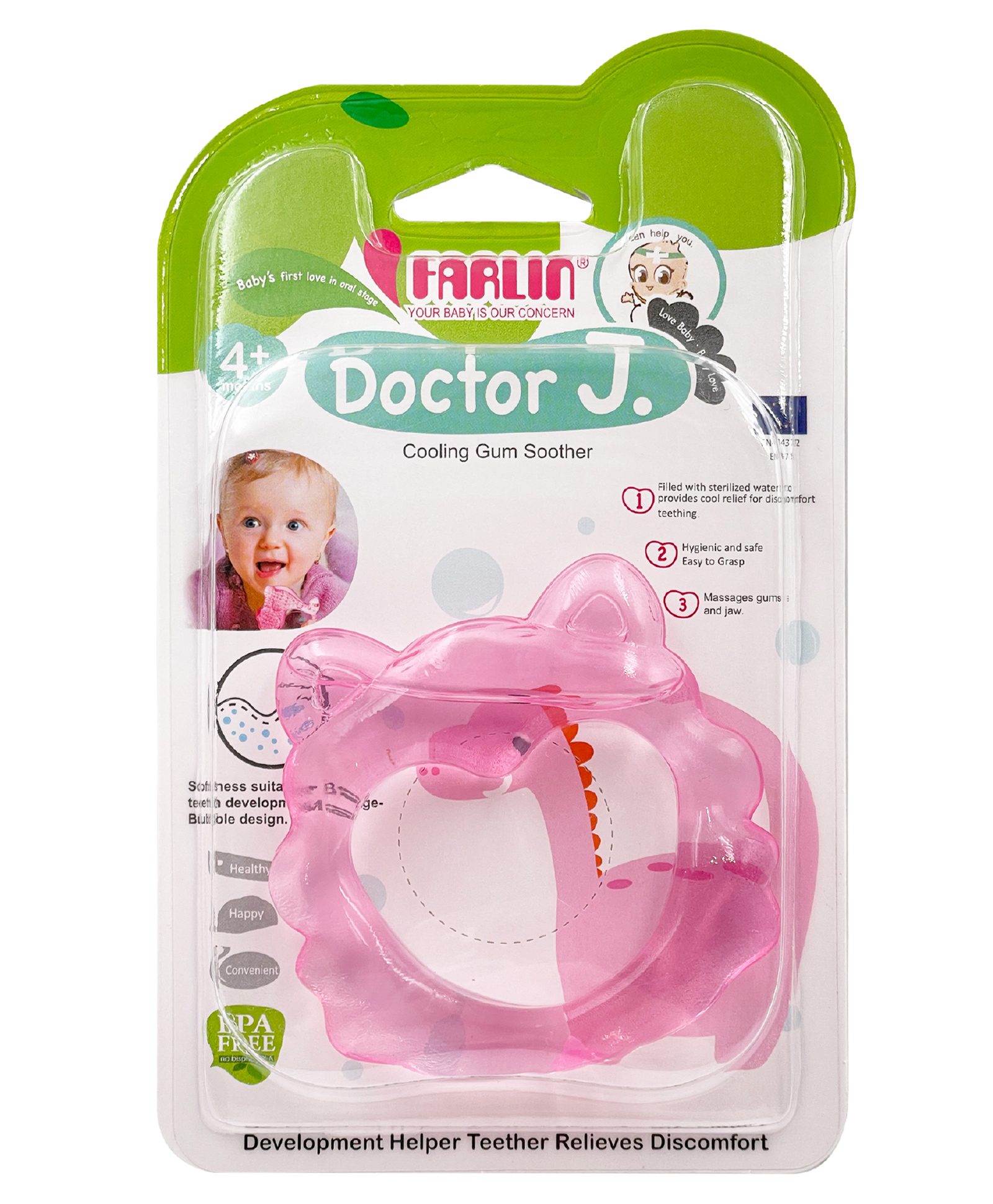 Farlin BF-145 Water Filled Cooling Gum Soother, Relieves Discomfort During Teething, Clear Hygienic Design, Safe for Sore Gums, Easy-to-Grasp, Soft Soothing Massager for Babies (4M+), Pink-picture-5