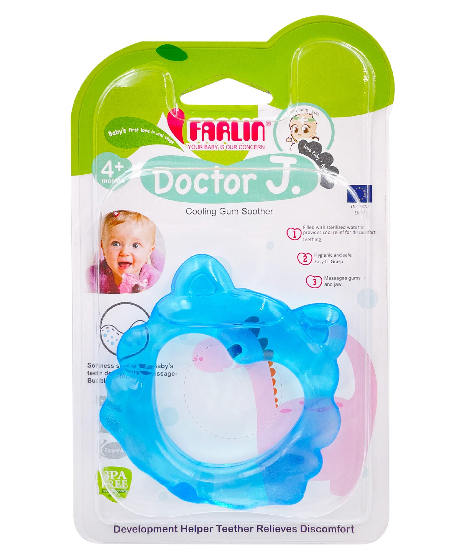 Farlin BF-147 Water Filled Cooling Gum Soother, Relieves Teething Discomfort, Clear Hygienic Design, Safe Gum Massager, Easy-to-Grasp, Soft and Soothing Teether for Babies (4M+), Blue-picture-4