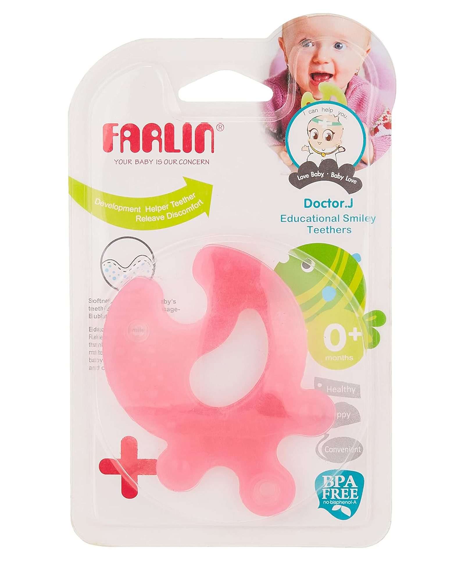 Farlin BBS-004 Educational Smiley Teethers For Baby, BPA-Free Silicone, Puzzle Concept for Learning & Bonding, Lightweight & Easy-to-Hold, Gum Massager for Soothing, 0M+, Pink-picture-2