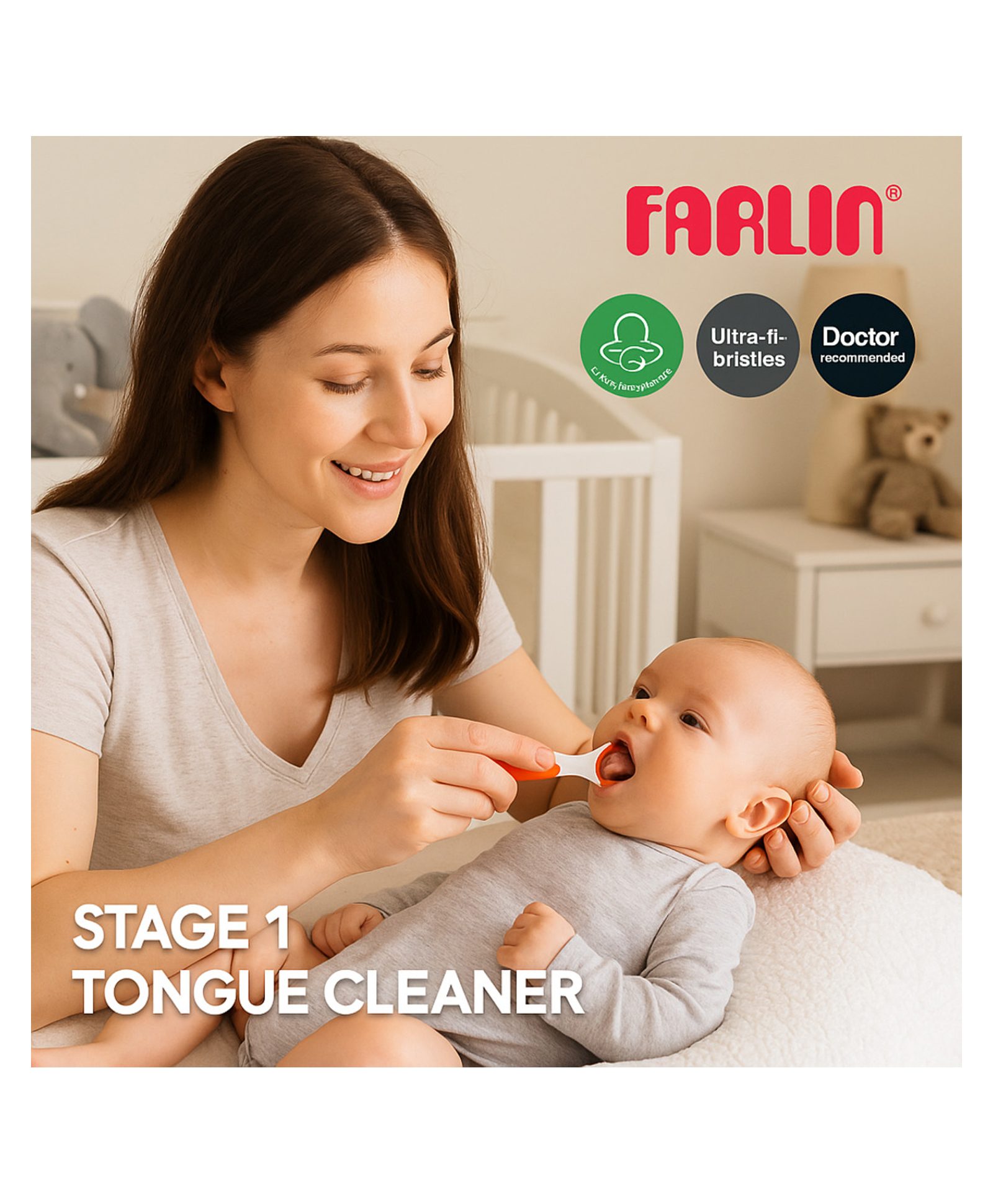 Farlin BDT-005A Baby Toothbrush Training Set with Soft Toothbrush and Tongue Cleaner Stage 1, BPA-Free, Ergonomic Design, Safe for Infants and Toddlers, Promotes Oral Hygiene (0M+)-picture-22