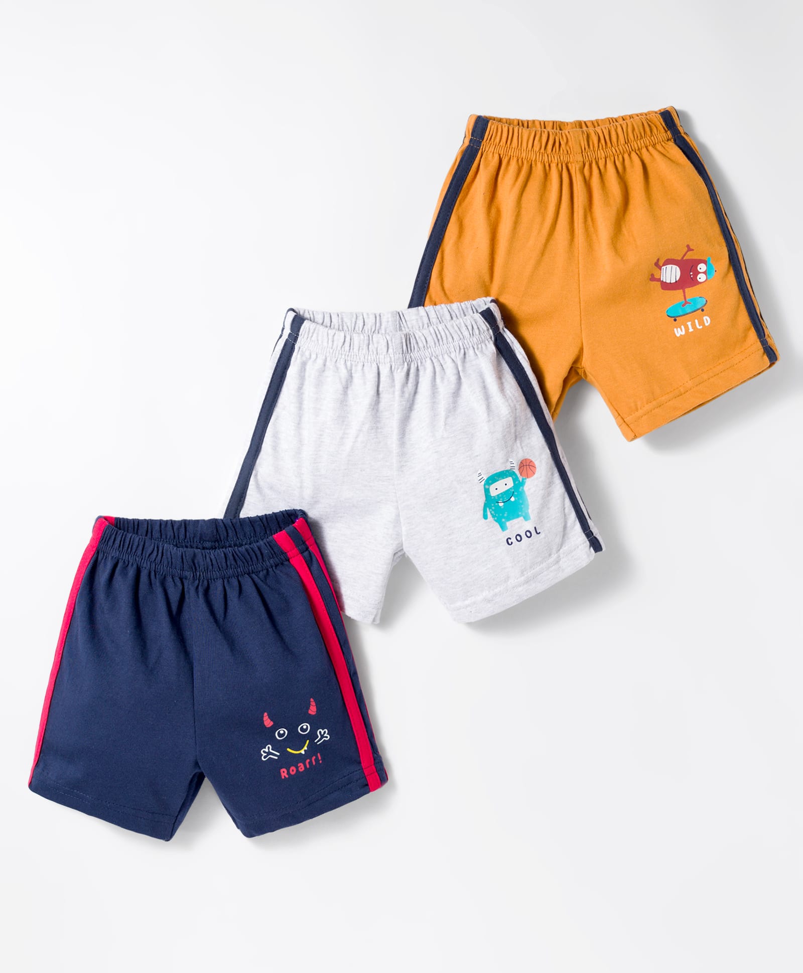 Zero Sinker Knit Above Knee Length Shorts With Animal Print Pack Of 3 - Navy Blue White & Mustard-picture-23