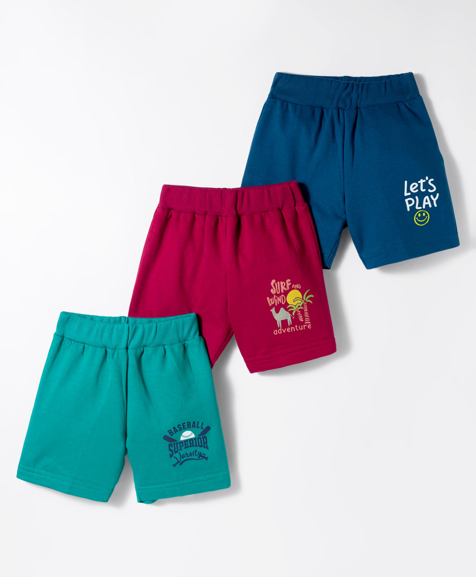 Zero Sinker Knit Above Knee Length Shorts With Text Print Pack Of 3 - Maroon Navy Blue & Turquoise-picture-28