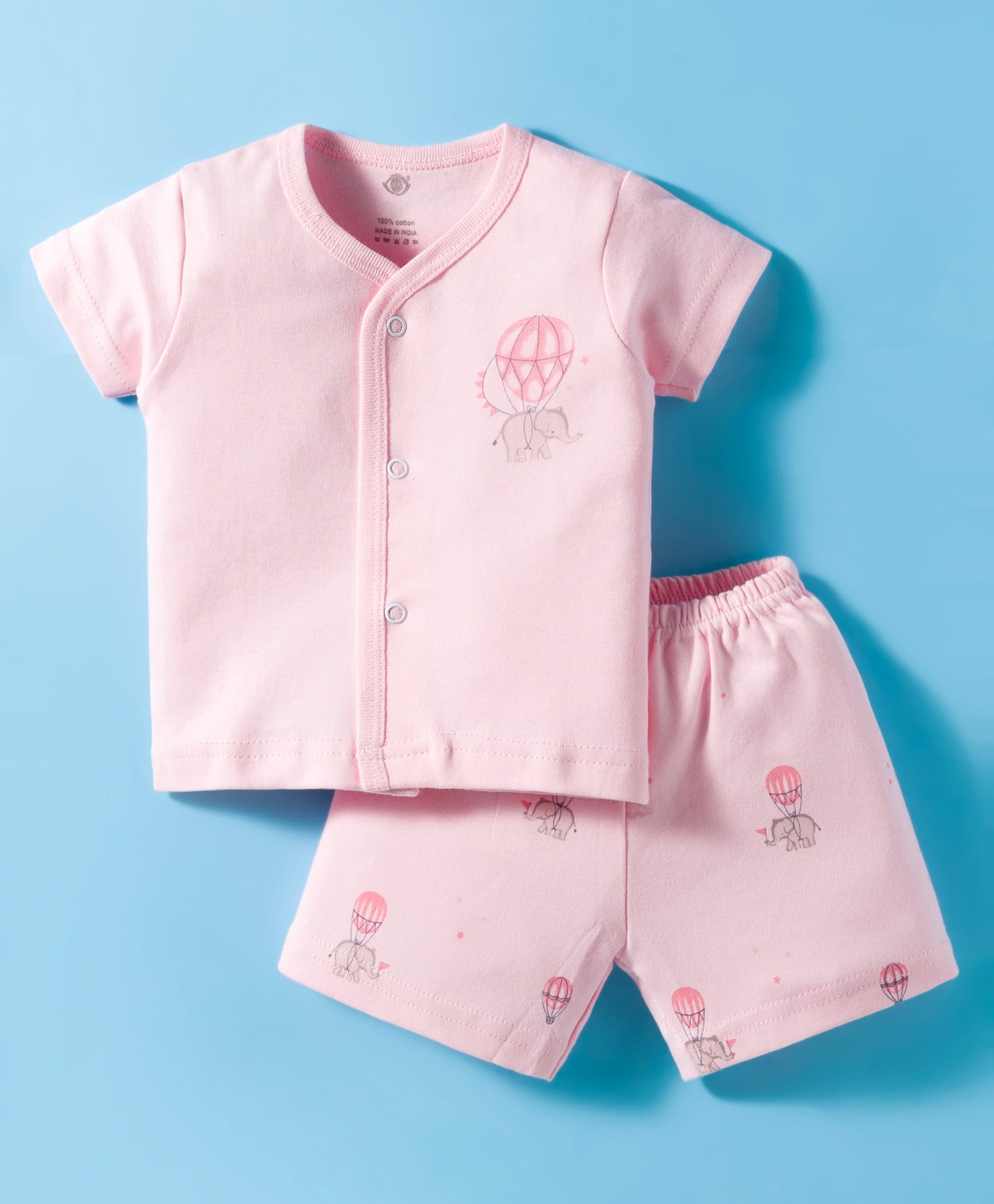 Zero Interlock Knit Half Sleeves Shorts Night Suit with Elephant Print - Pink-picture-41