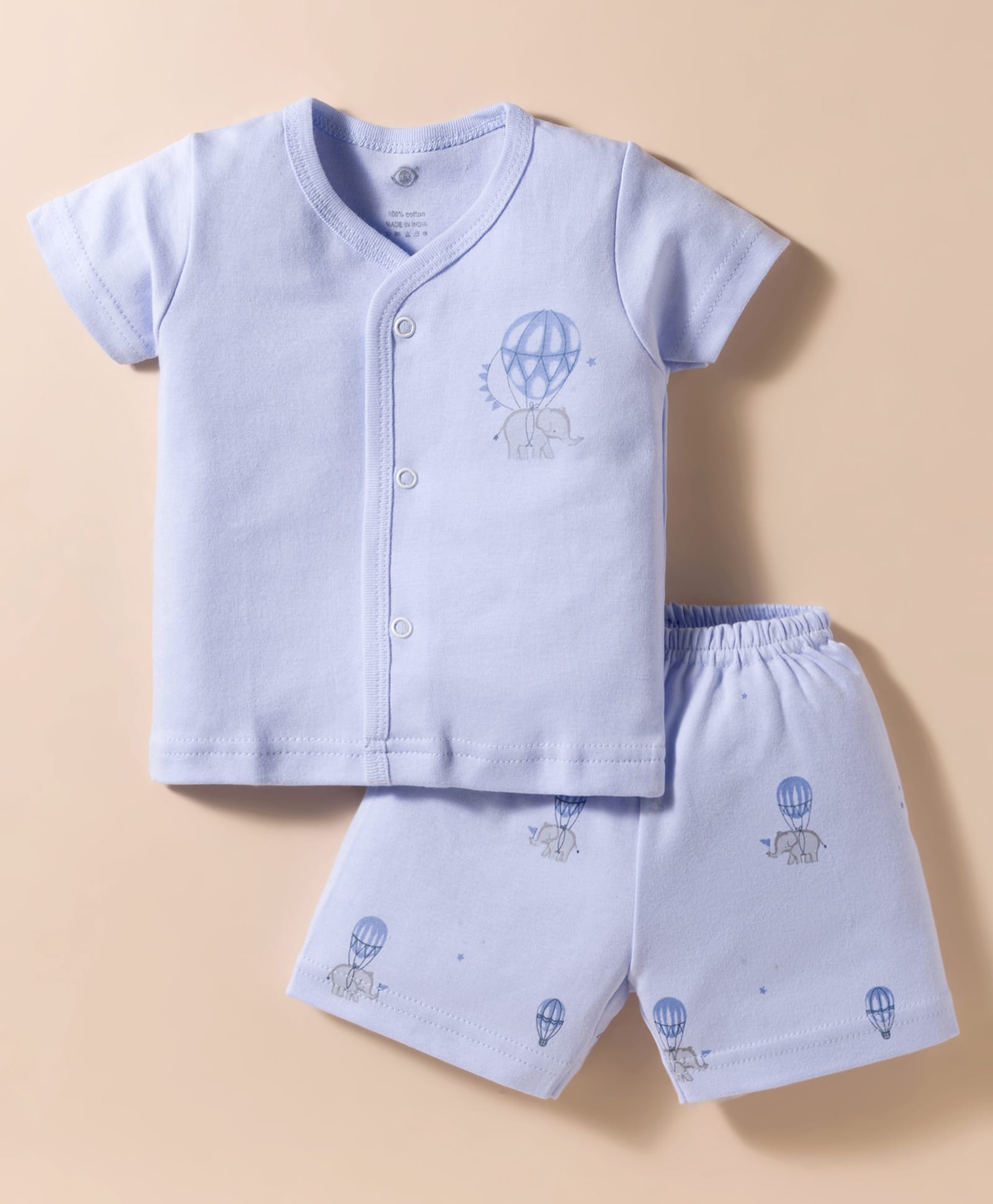 Zero Interlock Knit Half Sleeves Shorts Night Suit with Elephant Print - Sky Blue-picture-33
