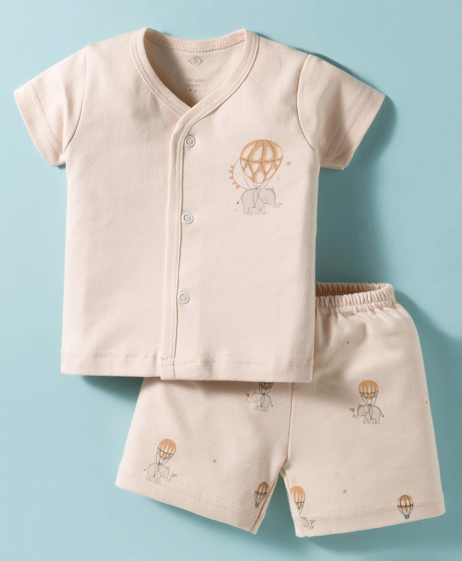Zero Interlock Knit Half Sleeves Shorts Night Suit with Elephant Print - Beige-picture-22