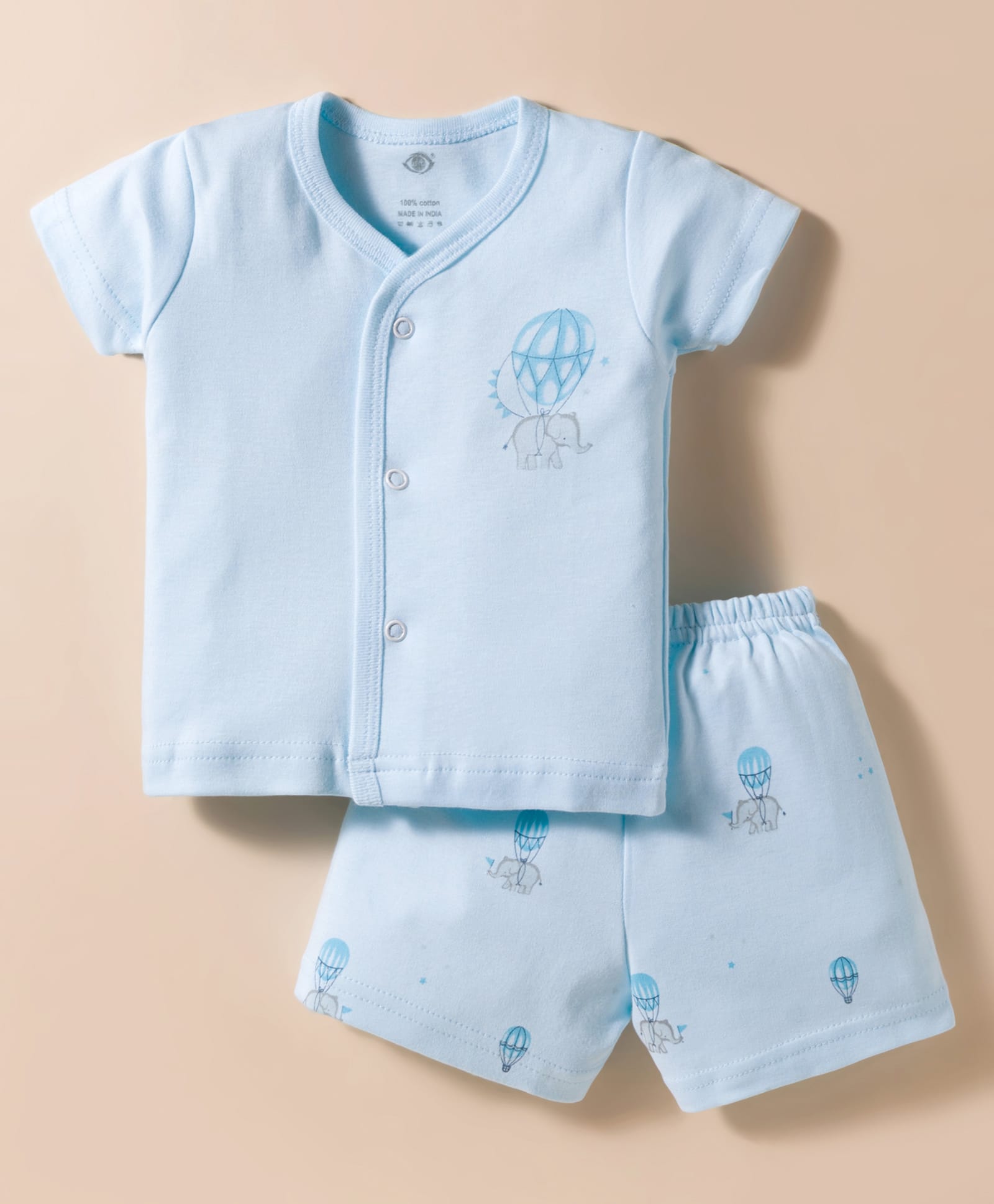 Zero Interlock Knit Half Sleeves Shorts Night Suit with Elephant Print - Blue-picture-30
