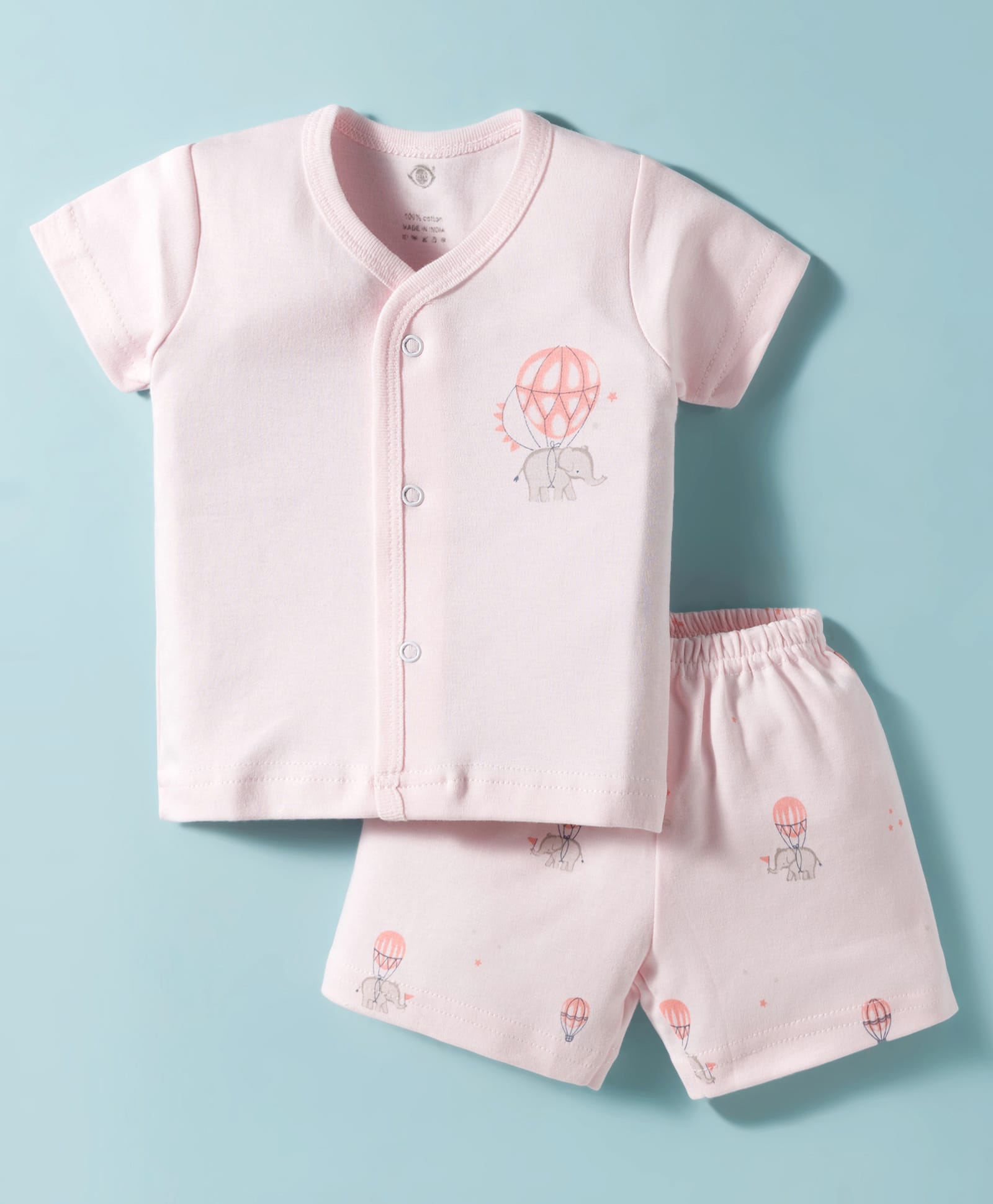 Zero Interlock Knit Half Sleeves Shorts Night Suit with Elephant Print - Peach-image-35