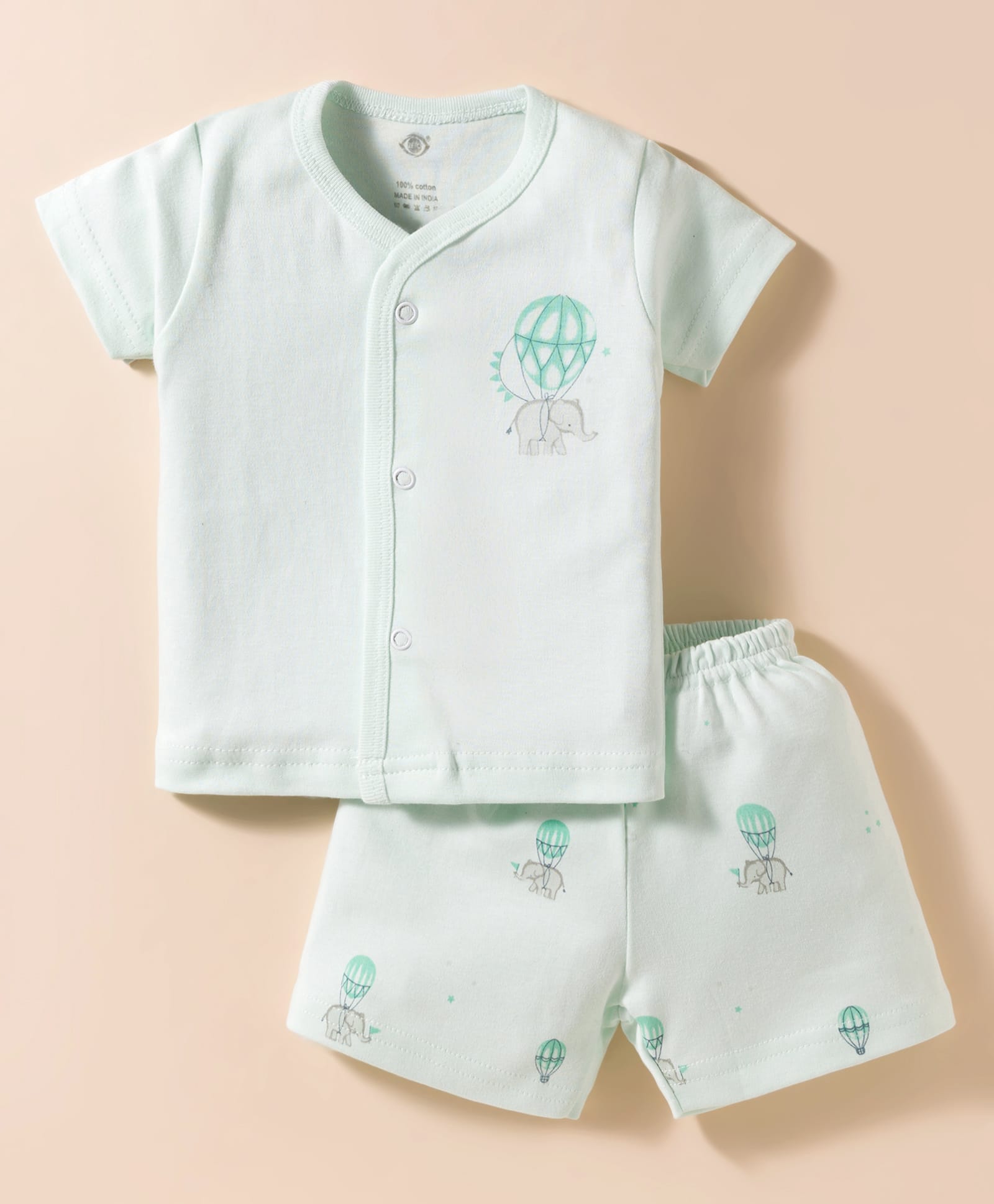 Zero Interlock Knit Half Sleeves Shorts Night Suit with Elephant Print - Light Green-picture-39