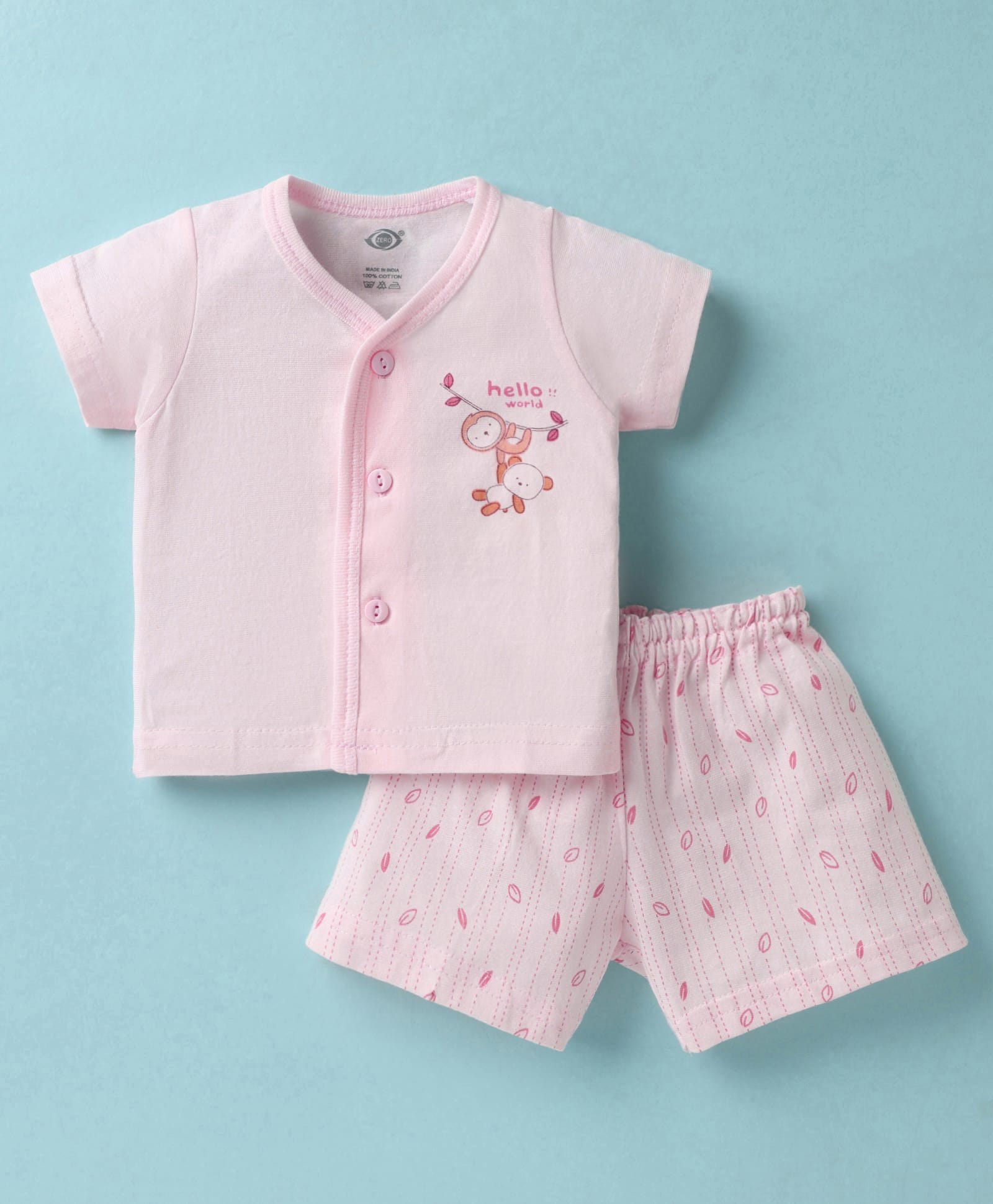 Zero Interlock Knit Half Sleeves Shorts Night Suit with Animal Print - Pink-image-43