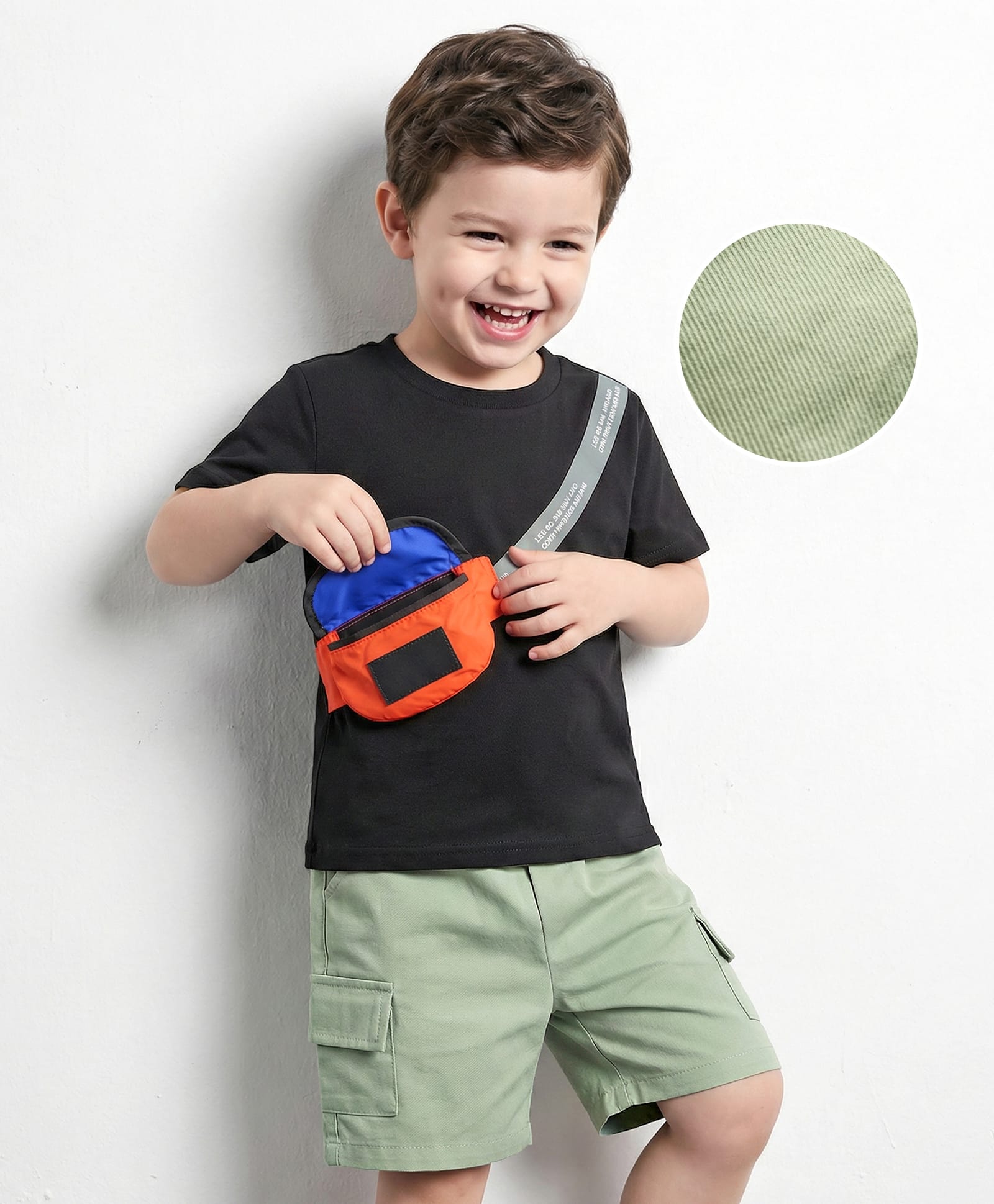 Mark & Mia Half Sleeves T-Shirt & Shorts Set with Text Print & Attached Pocket- Black & Green-picture-13