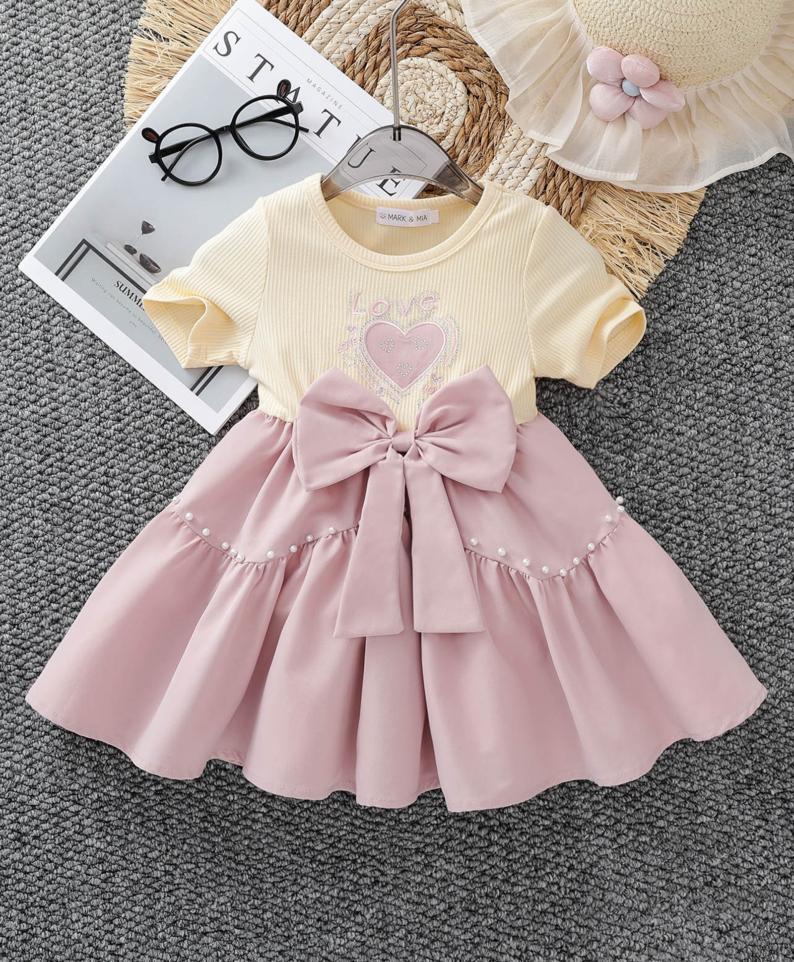 Mark & Mia Half Sleeves Frock with Bow Applique Heart Embroidery & Pearl Detailing - Lavender-image-15