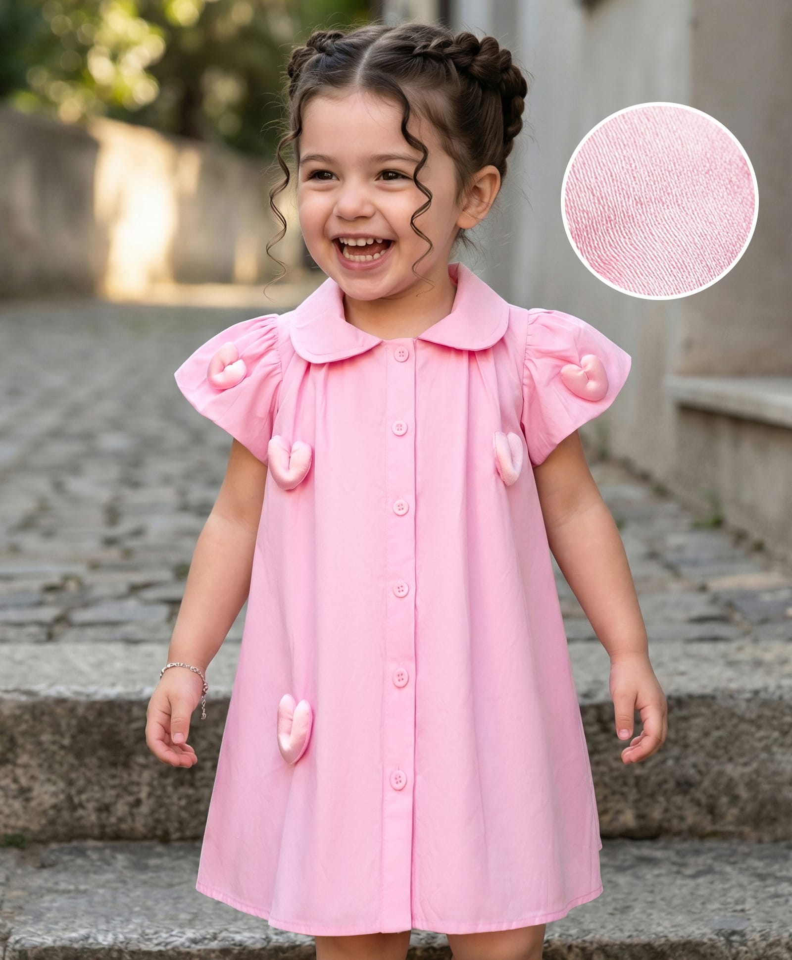 Mark & Mia Half Sleeves Solid Frock With Applique - Pink-image-16
