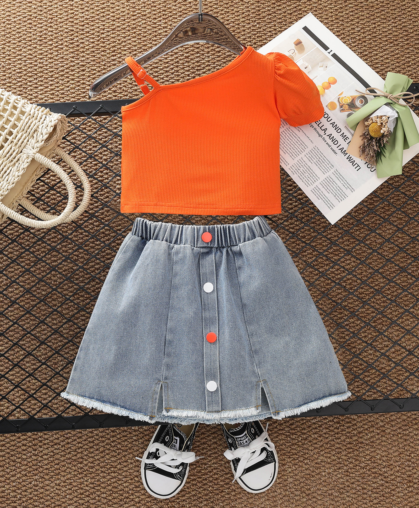 Mark & Mia Sleeveless Solid Top & Skirt Set - Orange-image-1
