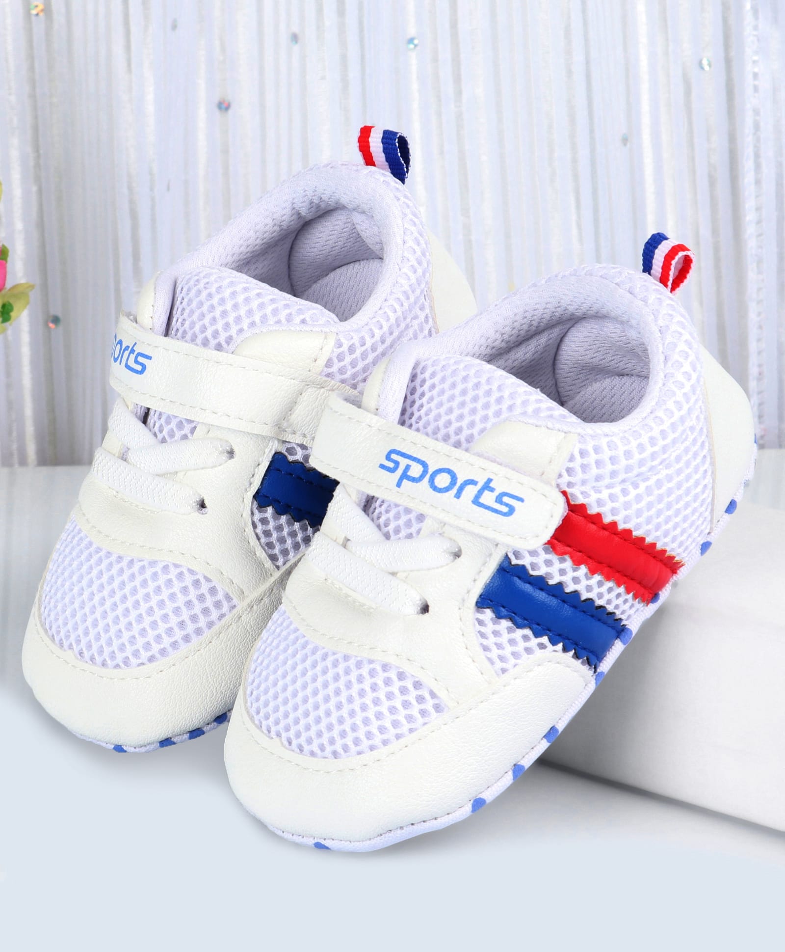 Cute Walk by Babyhug Velcro Closure Booties with Stripes - White & Blue-image-34