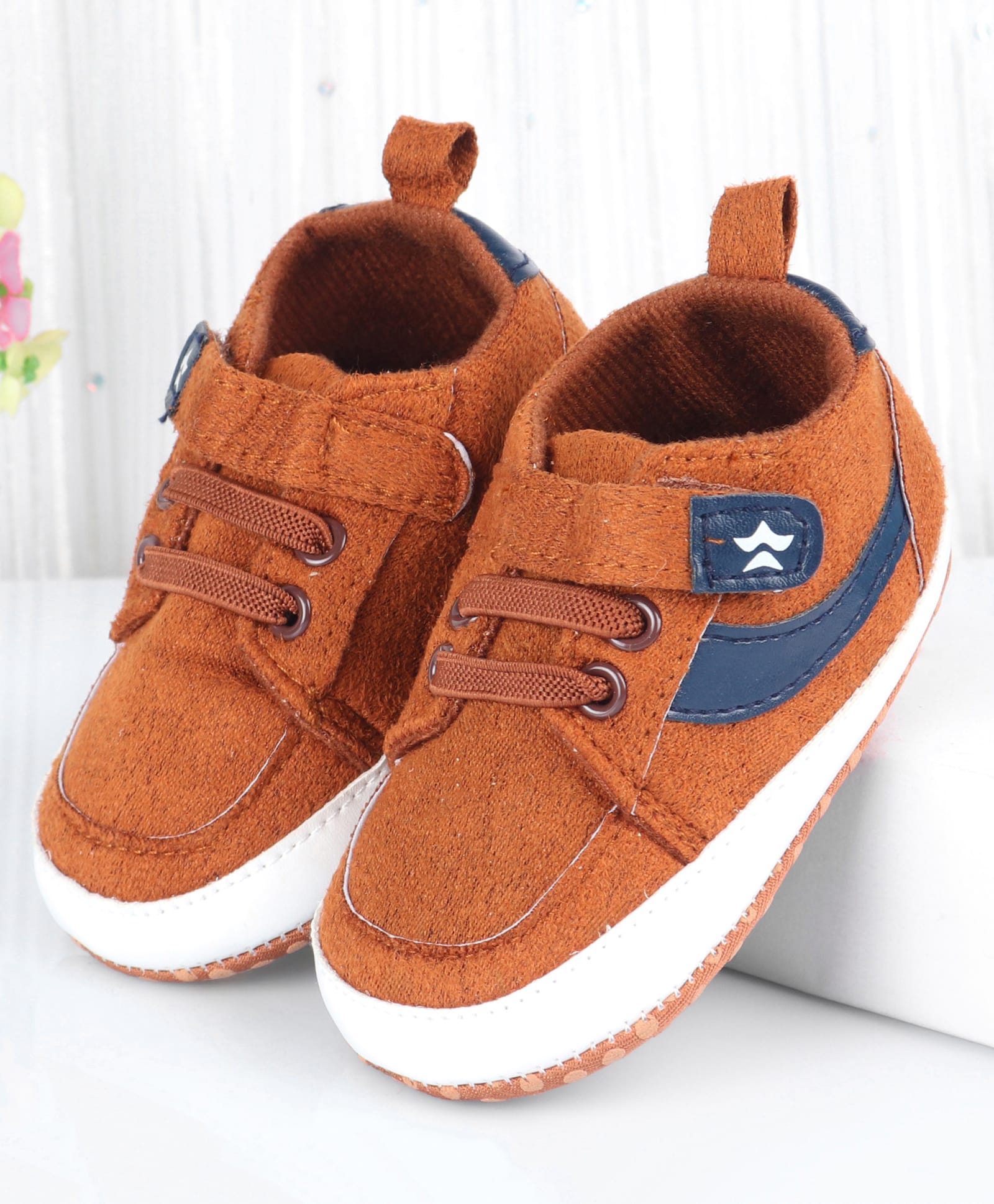 Cute Walk by Babyhug Velcro Closure Solid Color Booties - Brown-image-21
