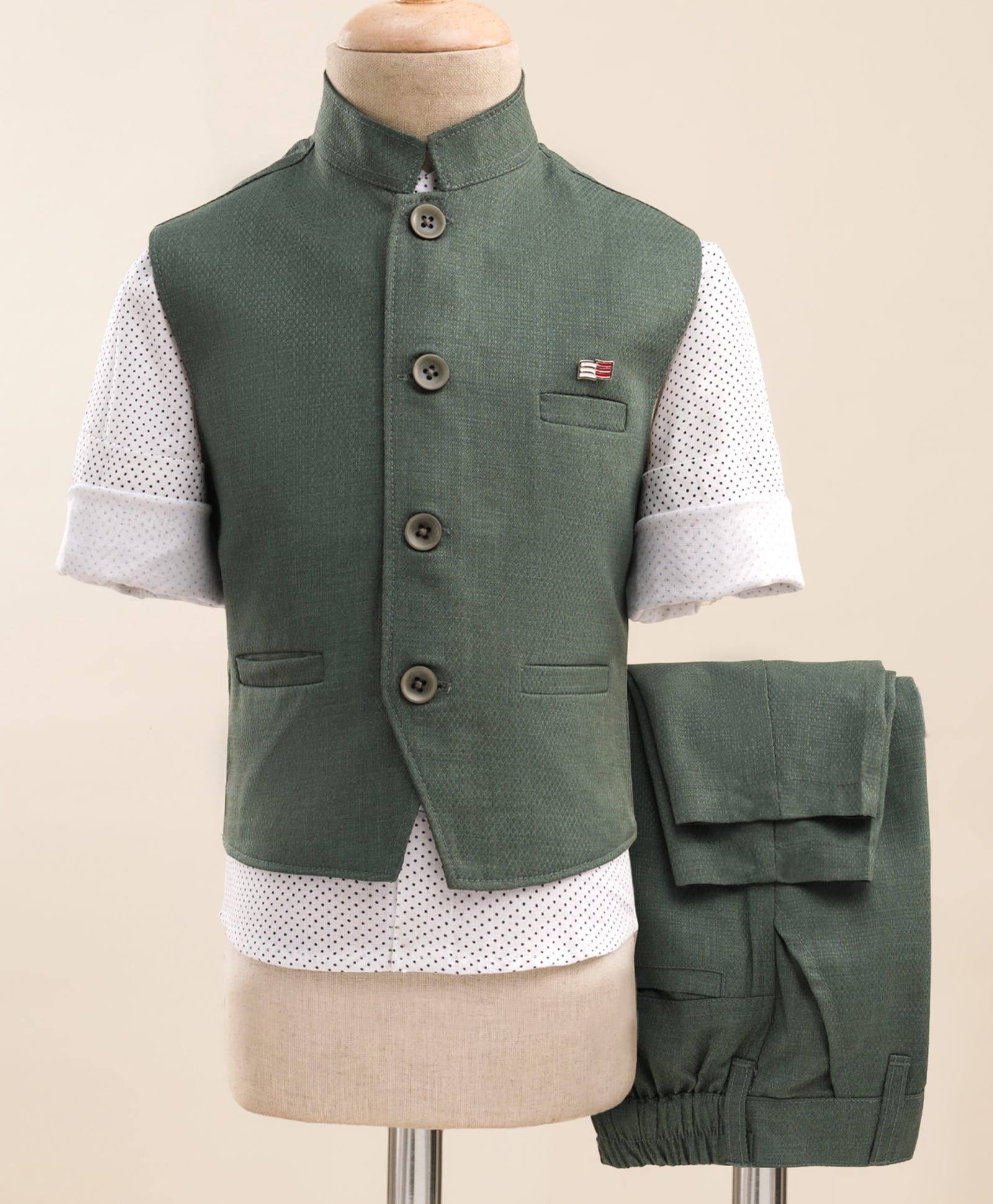Noddy Full Sleeves Solid 3 Piece Party Suit Set - Mint Green-image-16
