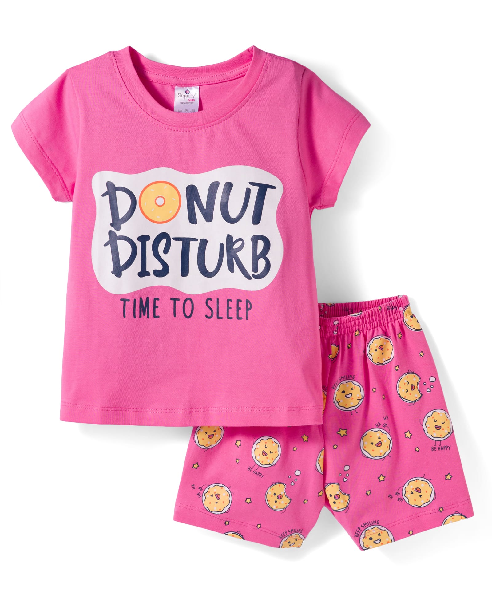 Smarty Girls Sinker Knit Half Sleeves Shorts Night Suit with Donuts Prints - Dark Pink-picture-30