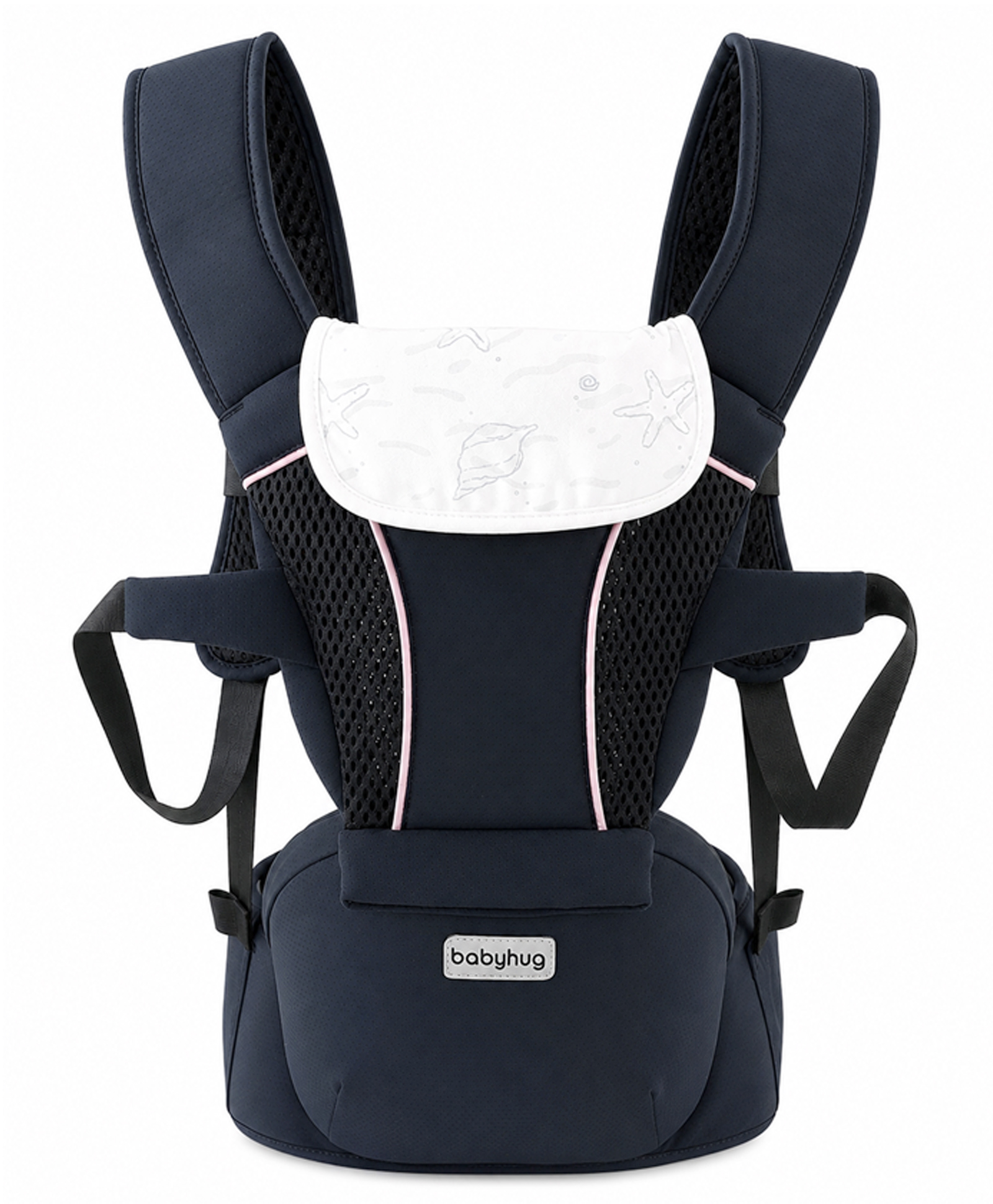 Babyhug SnugMate 5-in-1 Hip Seat Baby Carrier - Black| Premium Build| AirFlow Mesh Fabric| Foldable Head Cover| Padded Adjustable Straps| 5 Carry Positions| 15 kg Capacity| Optimum Weight Distribution-image-10