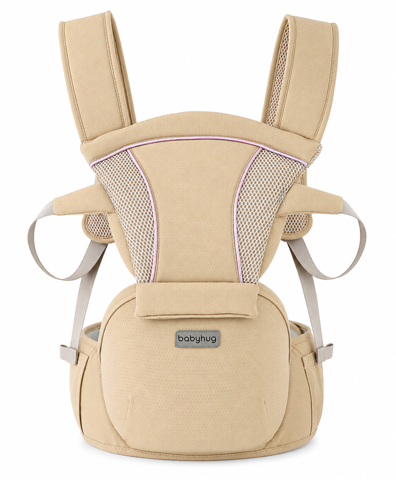 Babyhug SnugMate 5-in-1 Hip Seat Baby Carrier - Khaki| Premium Build| AirFlow Mesh Fabric| Foldable Head Cover| Padded Adjustable Straps| 5 Carry Positions| 15 kg Capacity| Optimum Weight Distribution-image-9