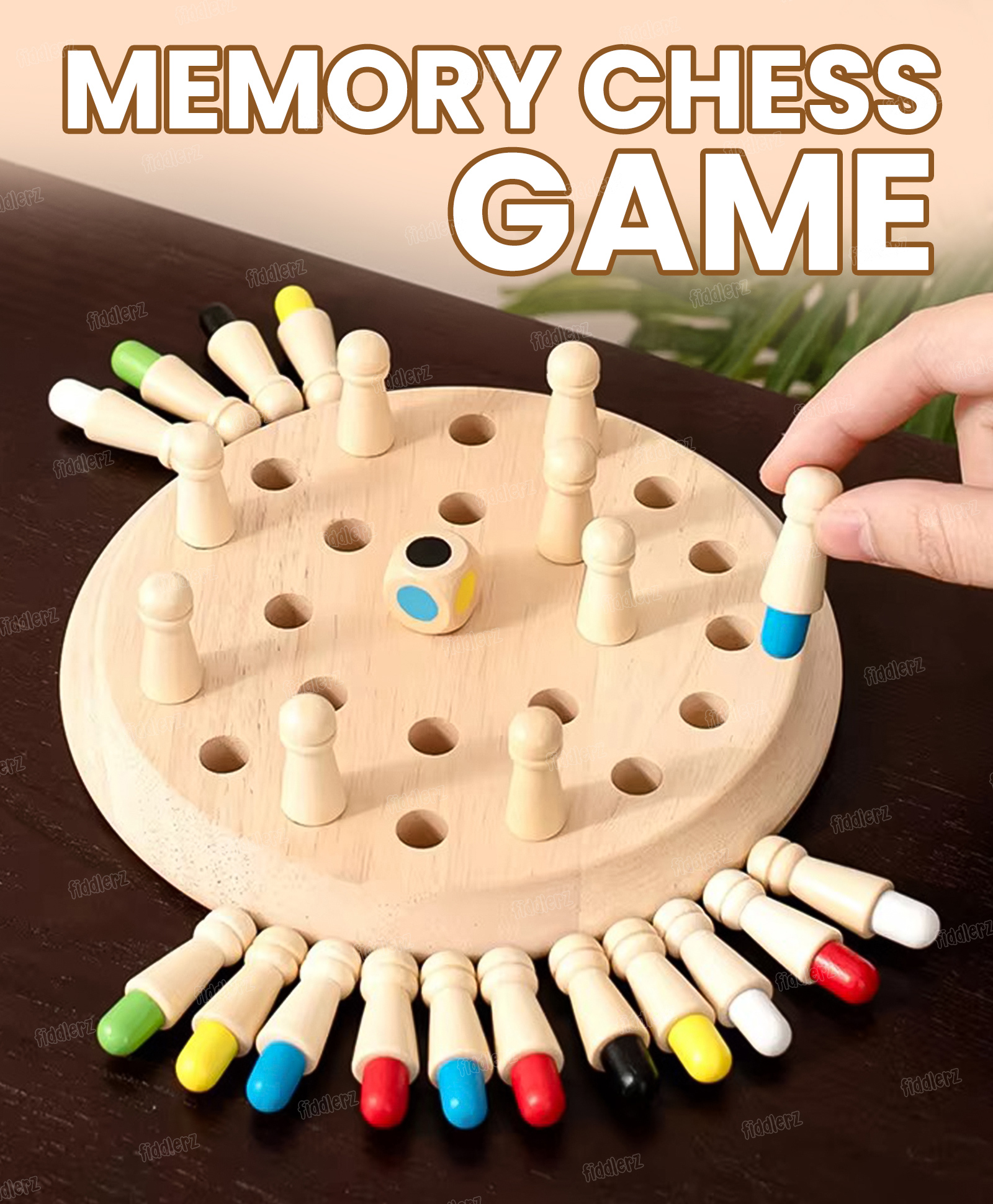 Fiddlerz Wooden Memory Chess Game with Color Matching Pegs and Dice Educational Board Game for Kids Family Fun Brain Training Games for Kids Age Years 8+-image-10