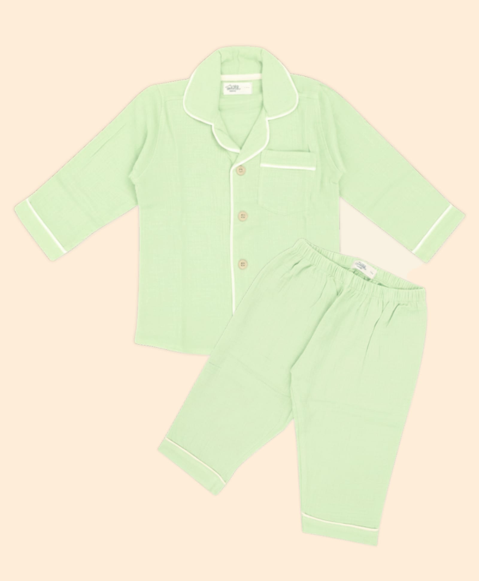 A Toddler Thing 100% Crinkled Muslin Knit Full Sleeves Solid Night Suit Set - Green-image-39