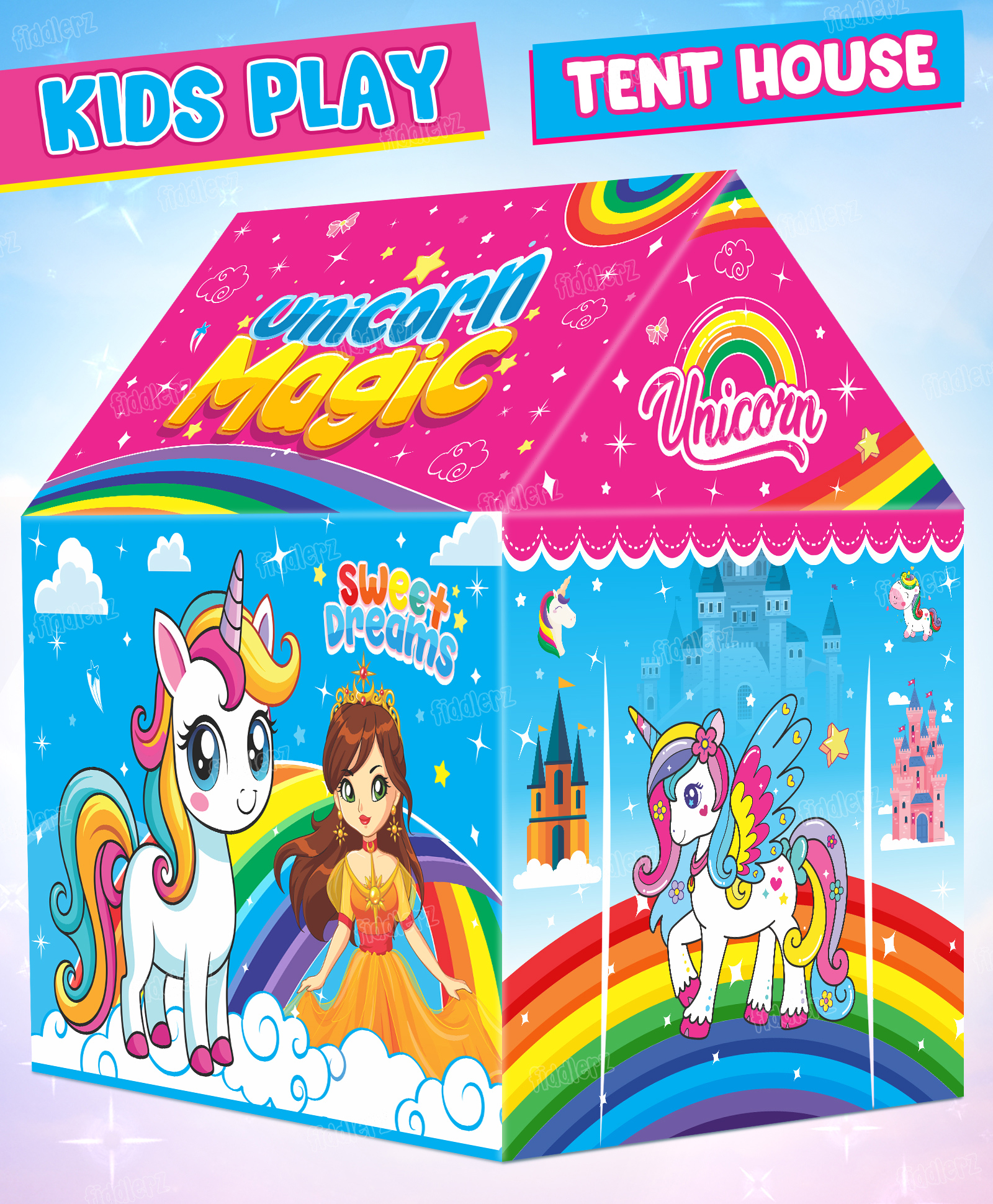 Fiddlerz Unicorn Foldable Tent House for Girls Big Size Indoor Outdoor Hut Style Tent House for Kids Age 3+ (Multicolor)-image-20