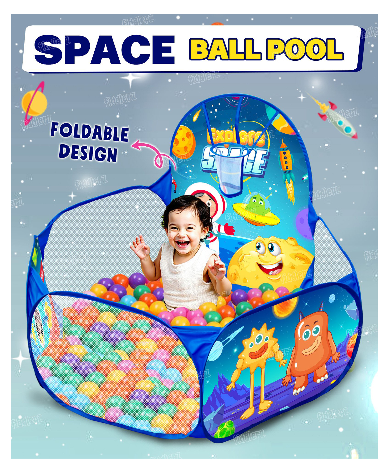 Fiddlerz Space Ball Pool Play Tent for Kids Large Foldable Pop-Up Indoor Outdoor Ball Pit Fun Activity Playhouse for Boys and Girls (Balls Not Included)-image-24
