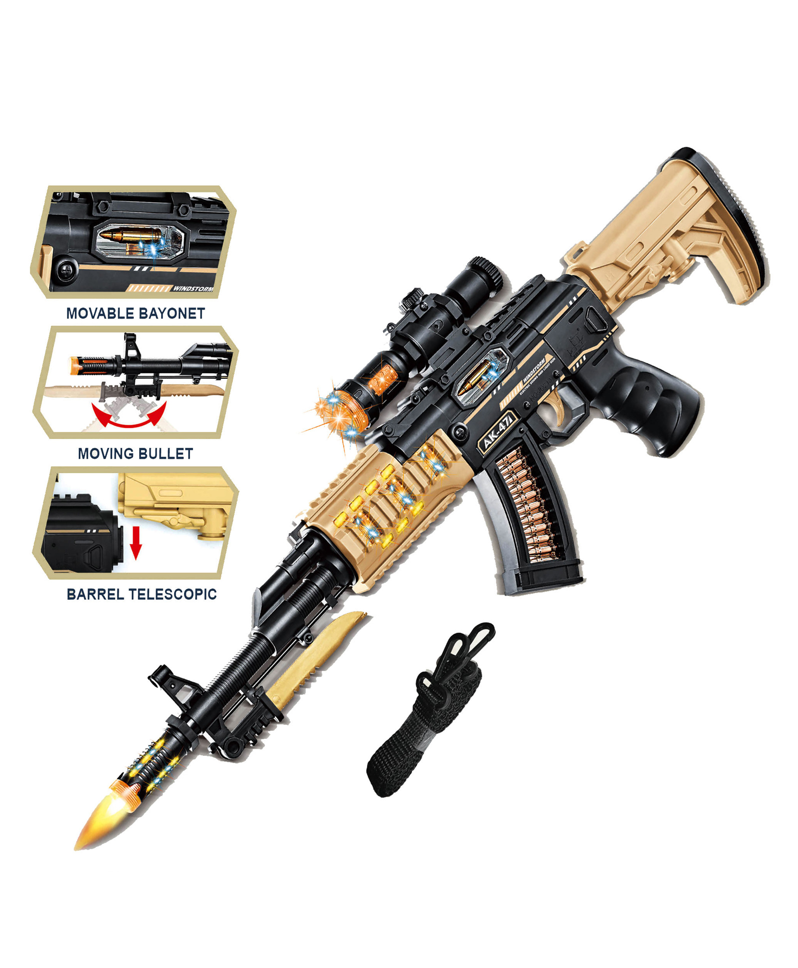 Sanjary Army Style Light Sound Musical M416 Ak47 Toy Gun with Moving Barrel & Vibration Effect Toy Gun for Kids color design may vary-image-35