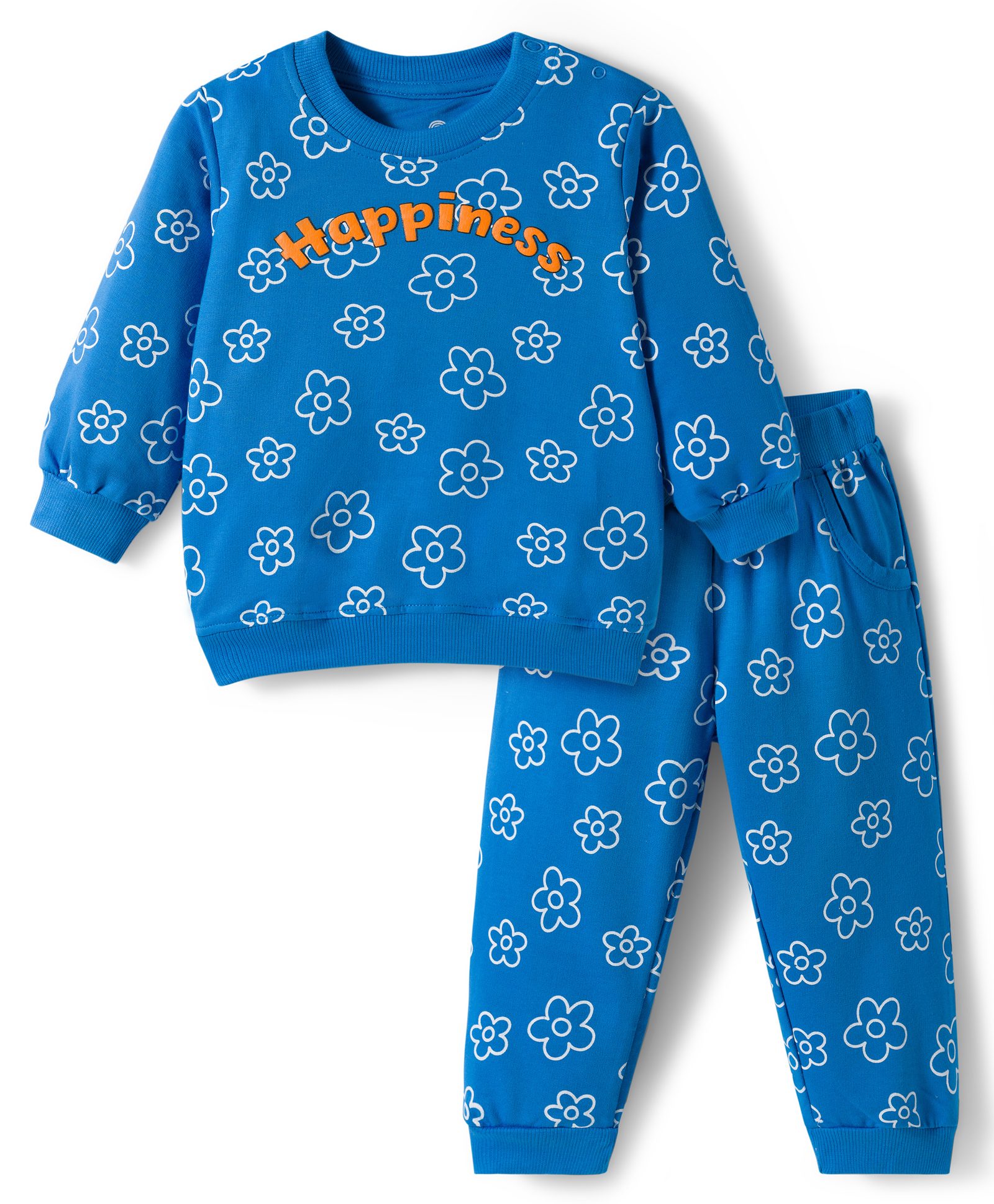 Doodle Poodle 100% Cotton Single Jersey Knit Full Sleeves T-Shirt & Lounge Pant Set with Floral Print - Blue-picture-11