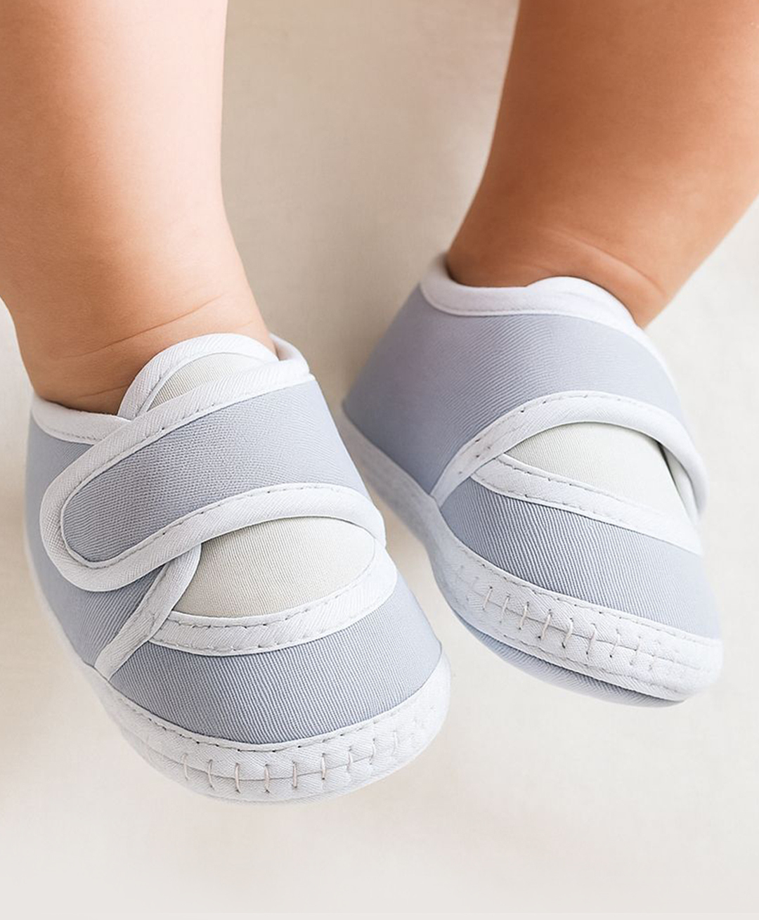 Neska Moda Colour Blocked Velcro Closure Booties - White & Grey-image-25