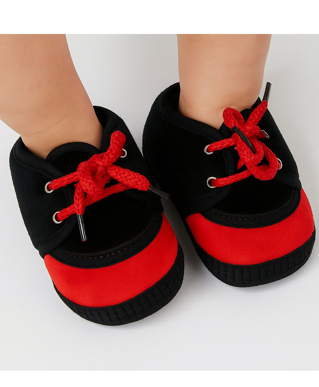 Neska Moda Colour Blocked Lace Up Booties - Black & Red-picture-22