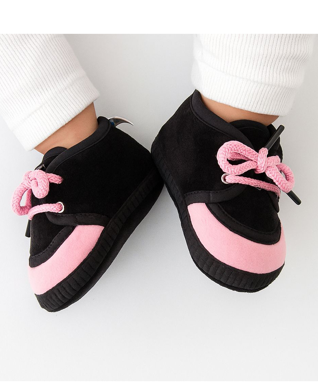 Neska Moda Colour Blocked Lace Up Booties - Black & Pink-image-45