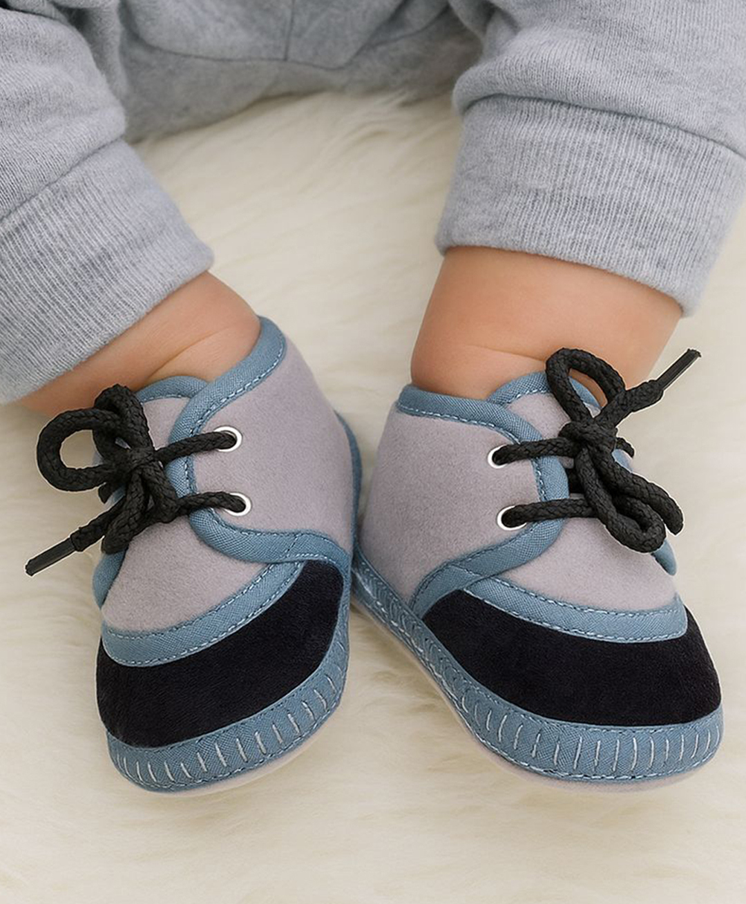 Neska Moda Cute Soft Velvet Pre-Walker Velcro Booties(Grey,Black)-picture-16