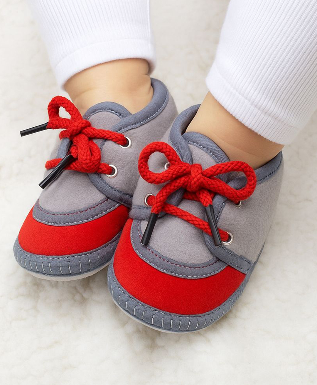 Neska Moda Colour Blocked Lace Up Booties - Grey & Red-image-32