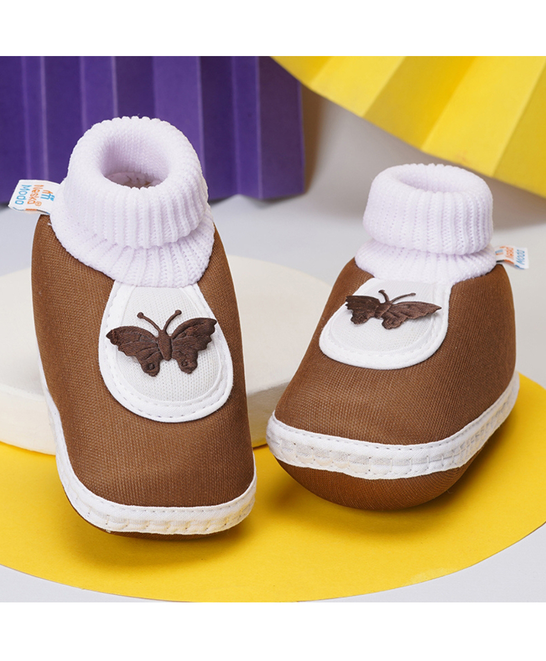Neska Moda Butterfly Patch Detailed Slip On Booties - Brown-picture-22