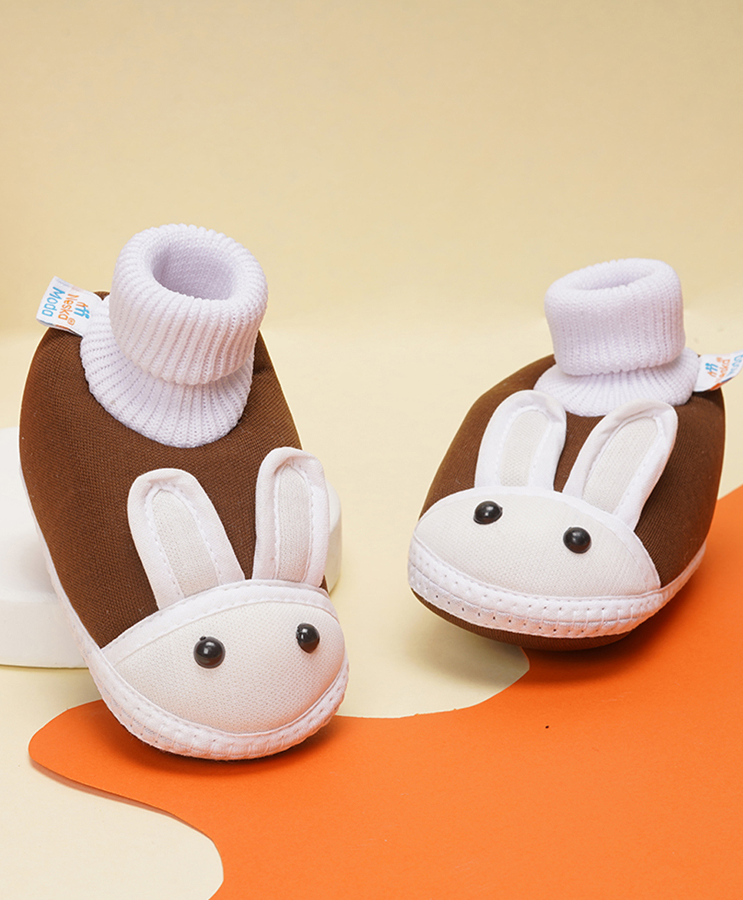 Neska Moda Bunny Designed Slip On Booties - Brown-image-10